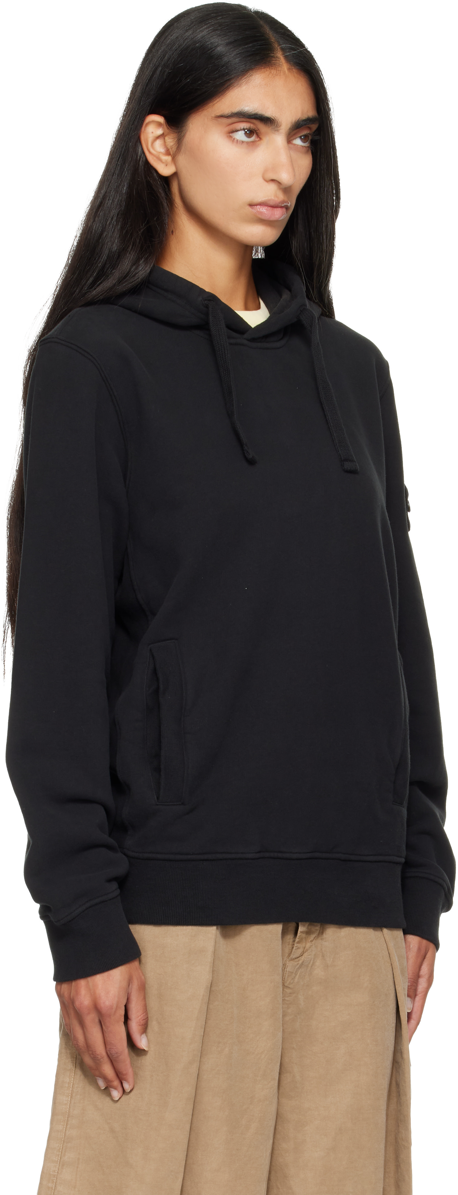 Stone Island - Pull à capuche 6100048 noir en molleton brossé de coton bio