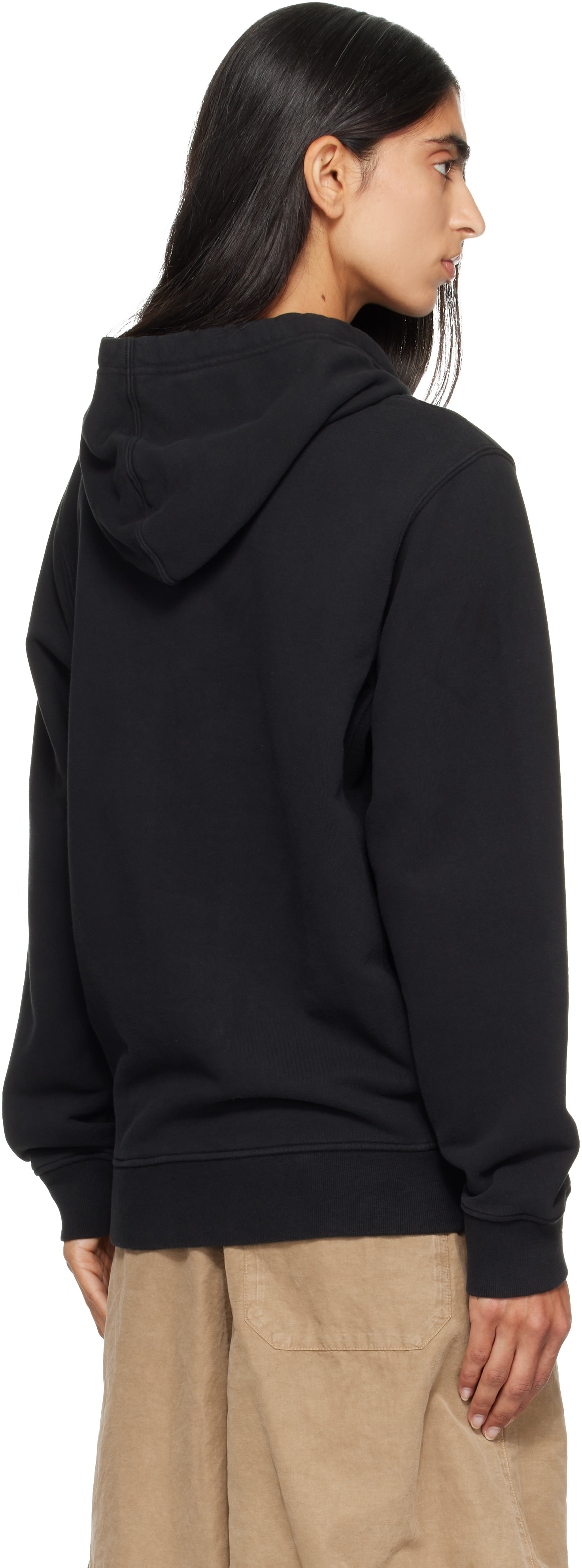 Stone Island - Pull à capuche 6100048 noir en molleton brossé de coton bio