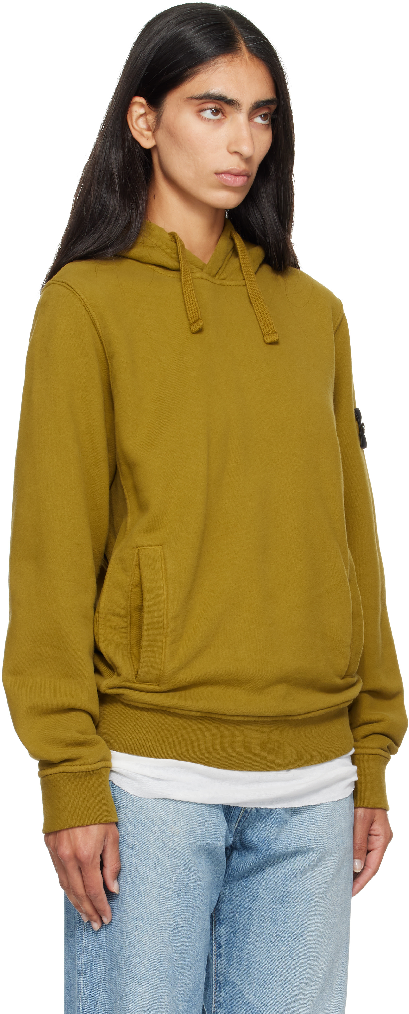 Stone Island - Pull à capuche 6100048 kaki en molleton brossé de coton bio