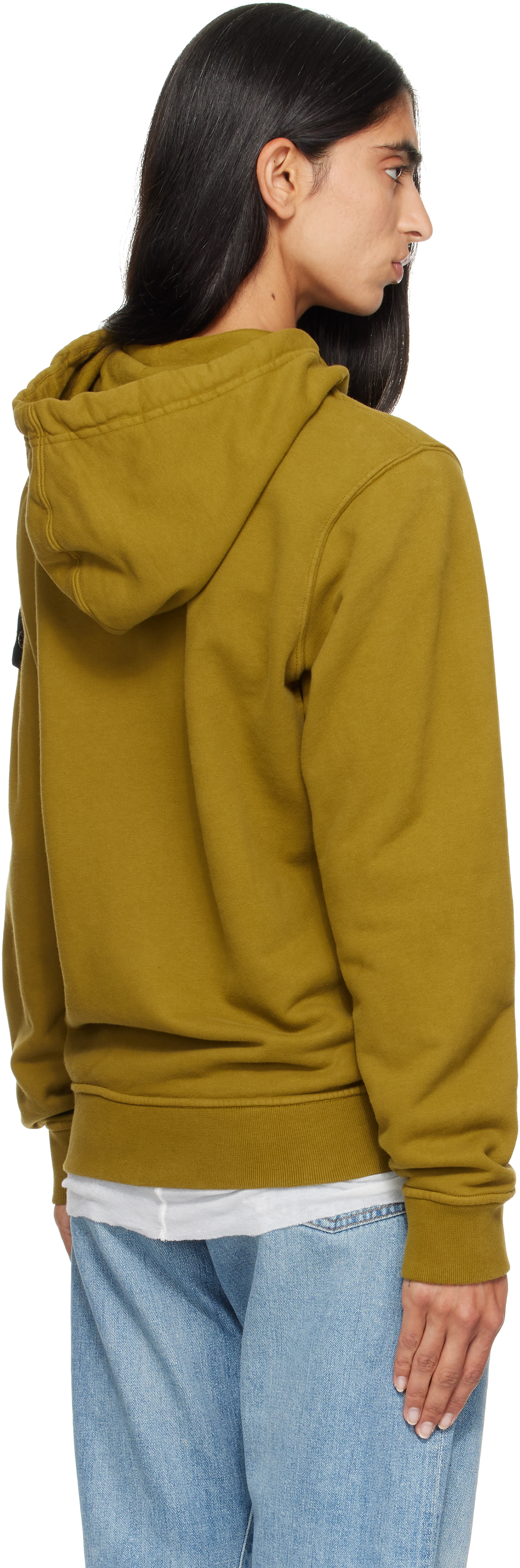 Stone Island - Pull à capuche 6100048 kaki en molleton brossé de coton bio