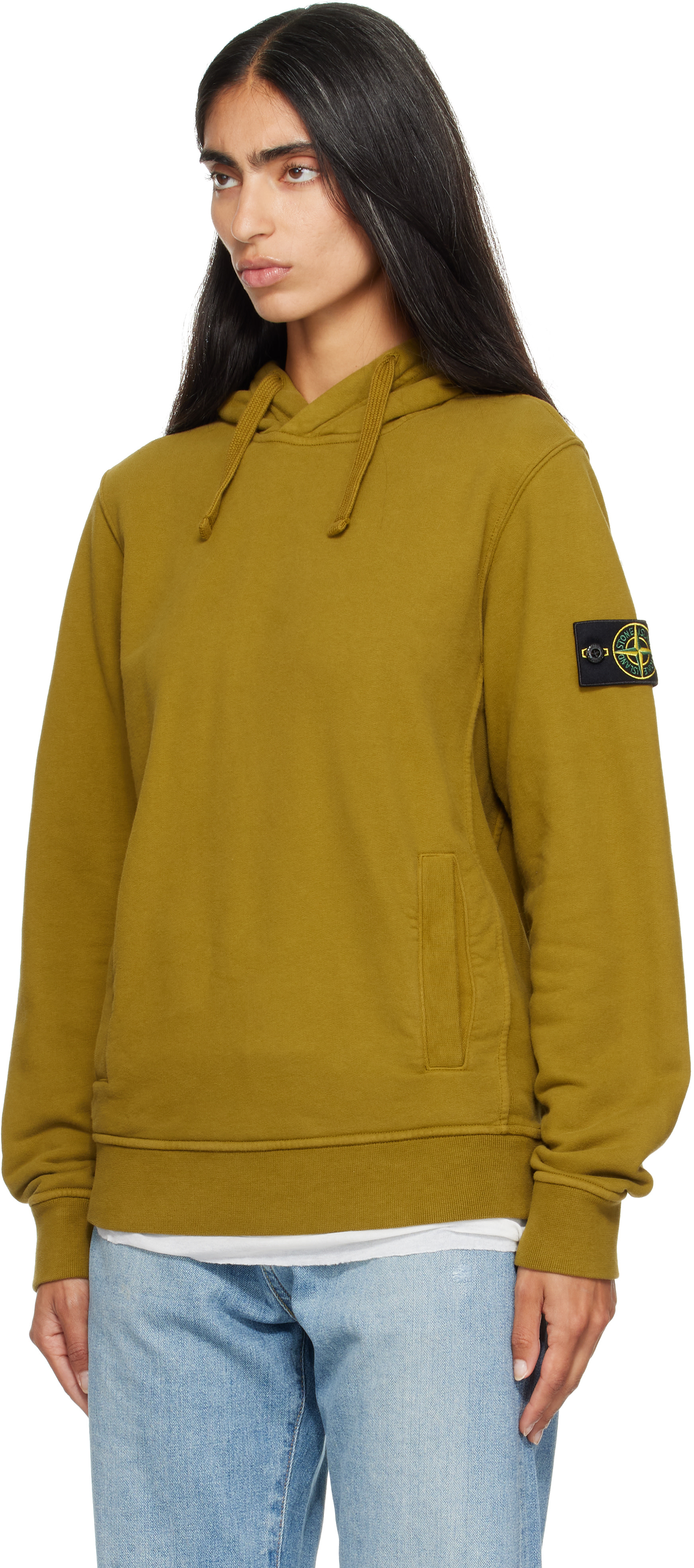 Stone Island - Pull à capuche 6100048 kaki en molleton brossé de coton bio