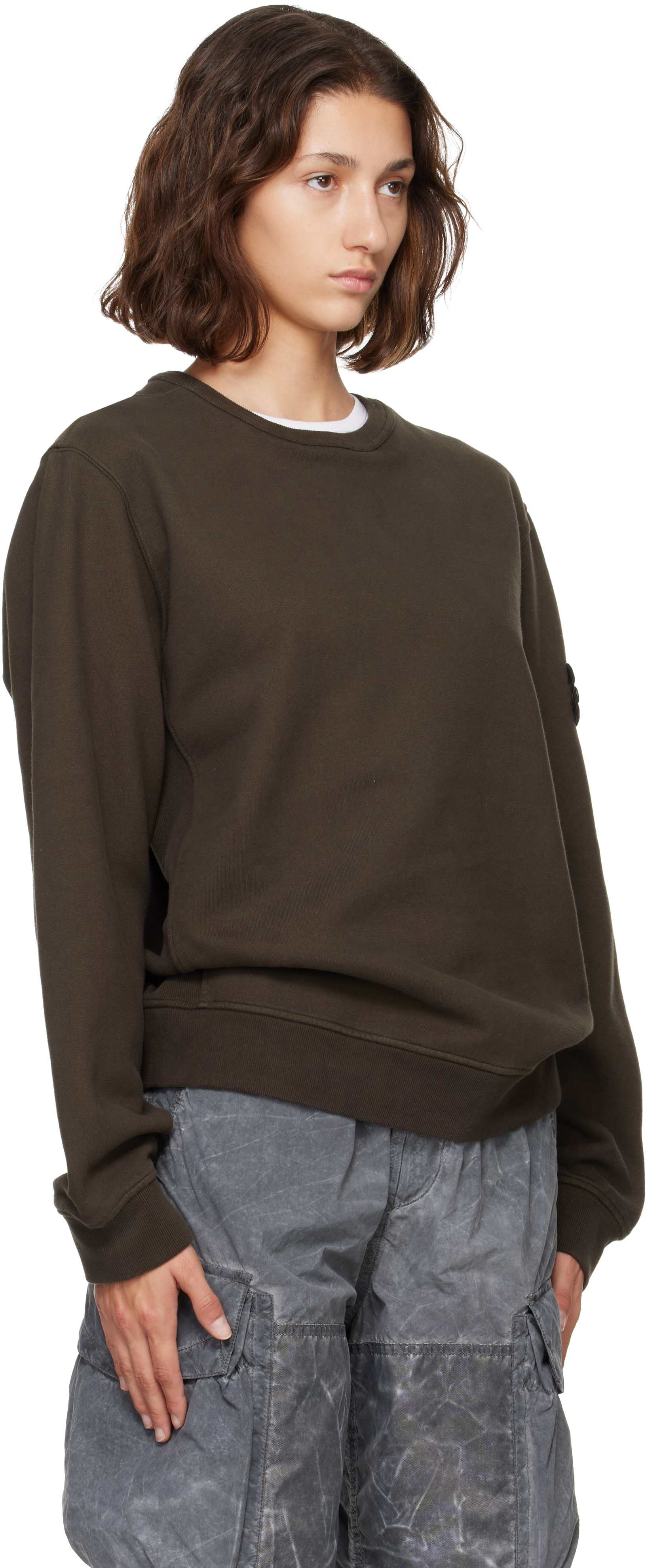Stone Island - Pull à capuche 6100049 brun en molleton brossé de coton bio