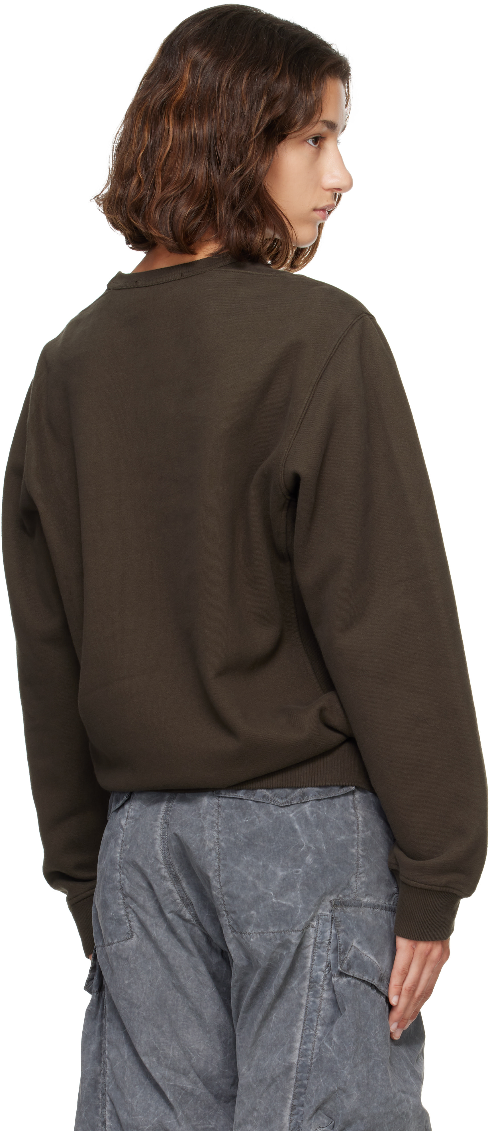 Stone Island - Pull à capuche 6100049 brun en molleton brossé de coton bio