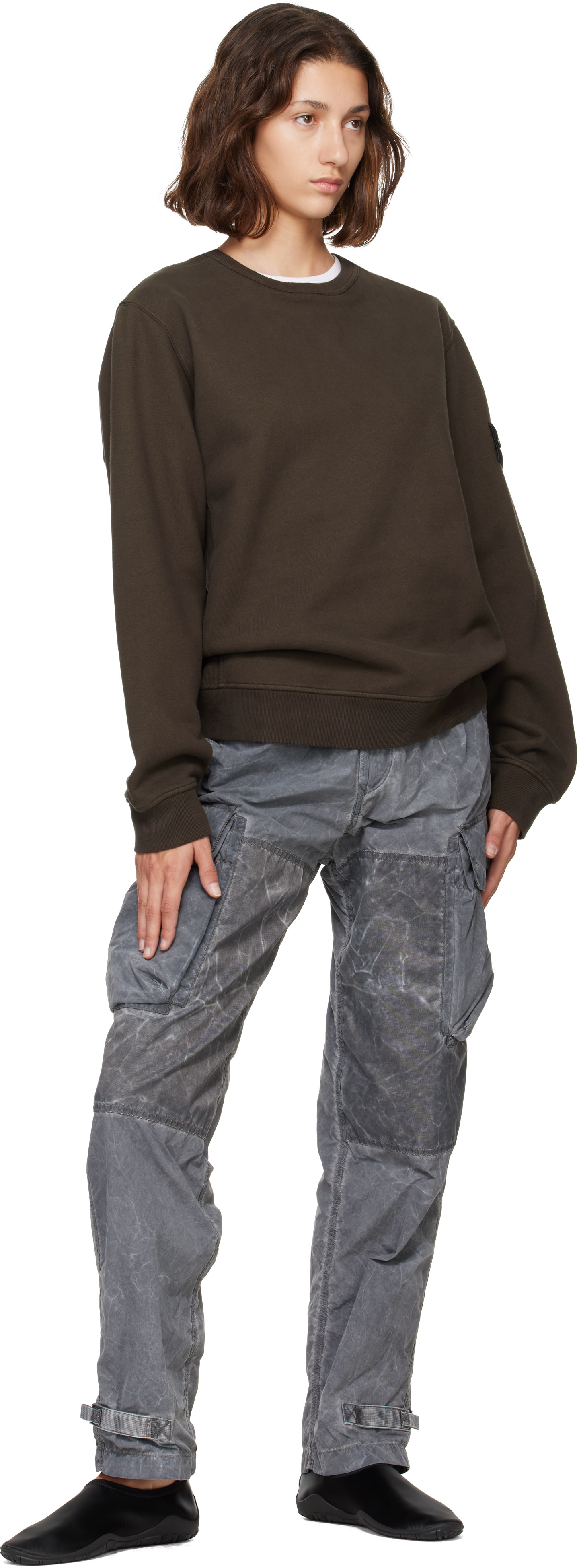 Stone Island - Pull à capuche 6100049 brun en molleton brossé de coton bio