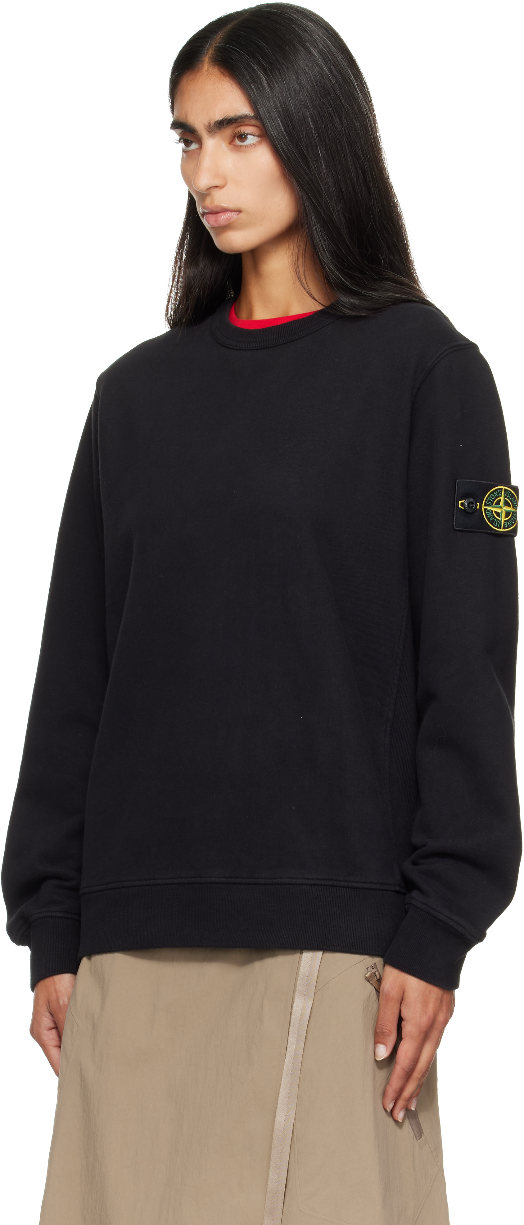 Stone Island - Pull à capuche 6100049 noir en molleton brossé de coton bio