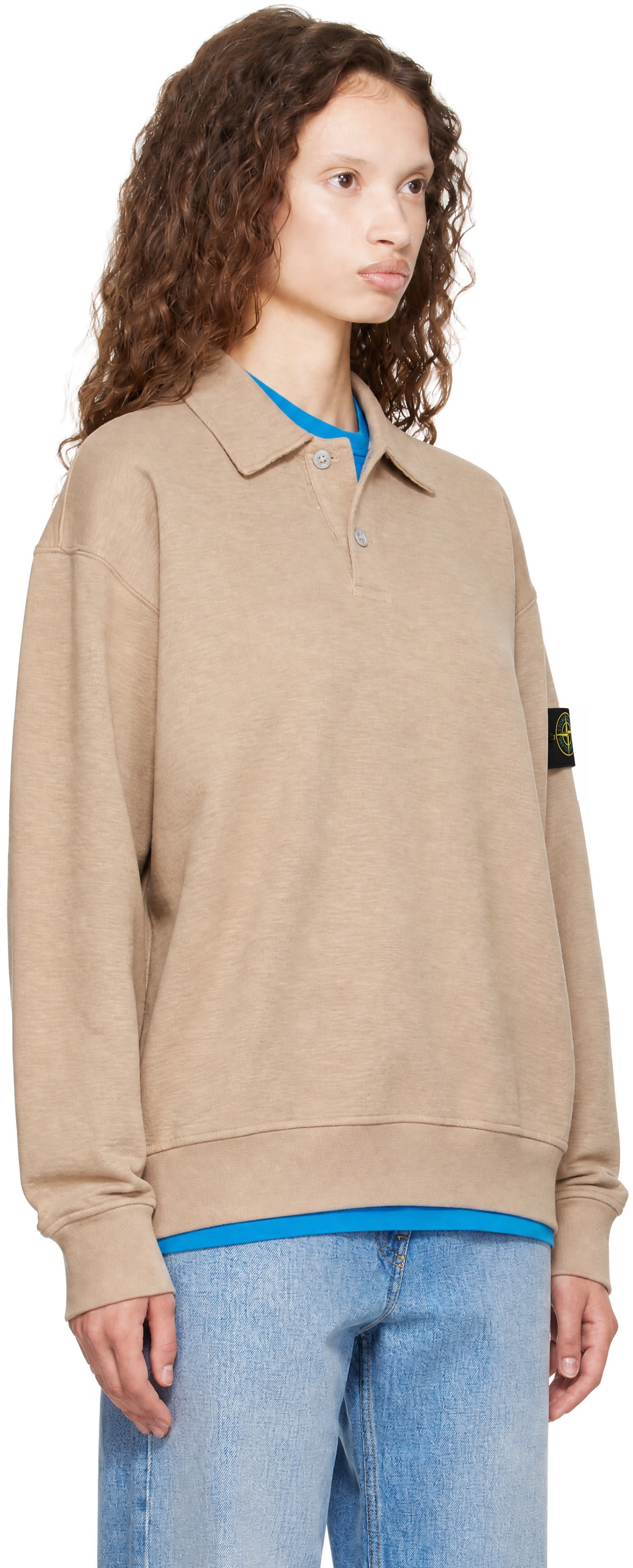 Stone Island - Pull molletonné de style polo 6100054 beige en coton