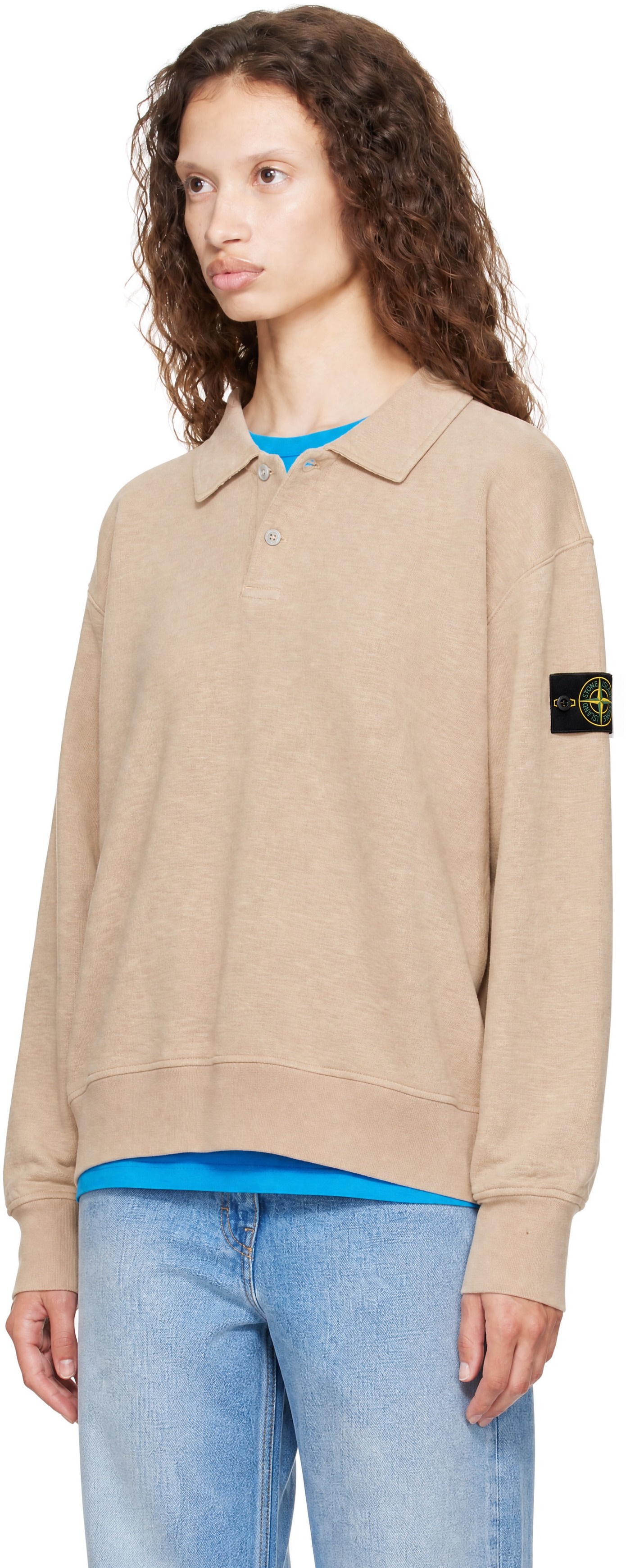 Stone Island - Pull molletonné de style polo 6100054 beige en coton