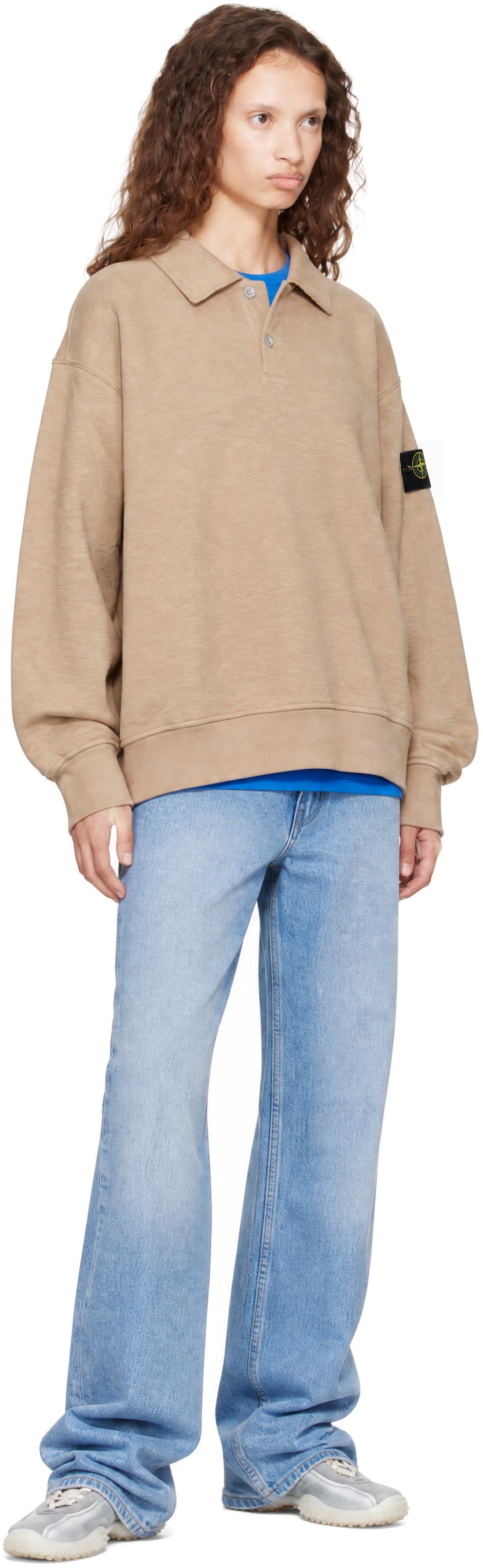 Stone Island - Pull molletonné de style polo 6100054 beige en coton