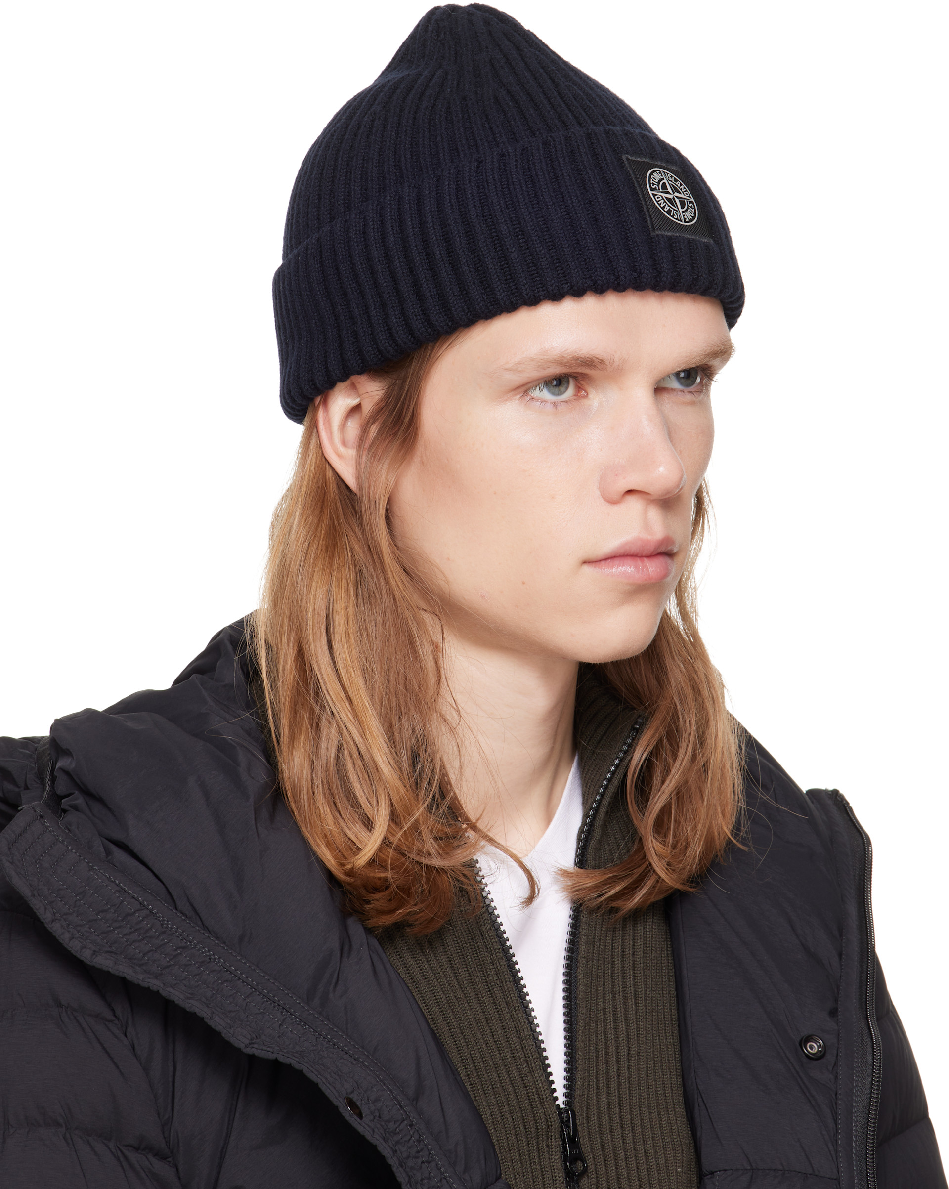 Stone Island: ブラック N100002 リブ ウール ビーニー | SSENSE 日本