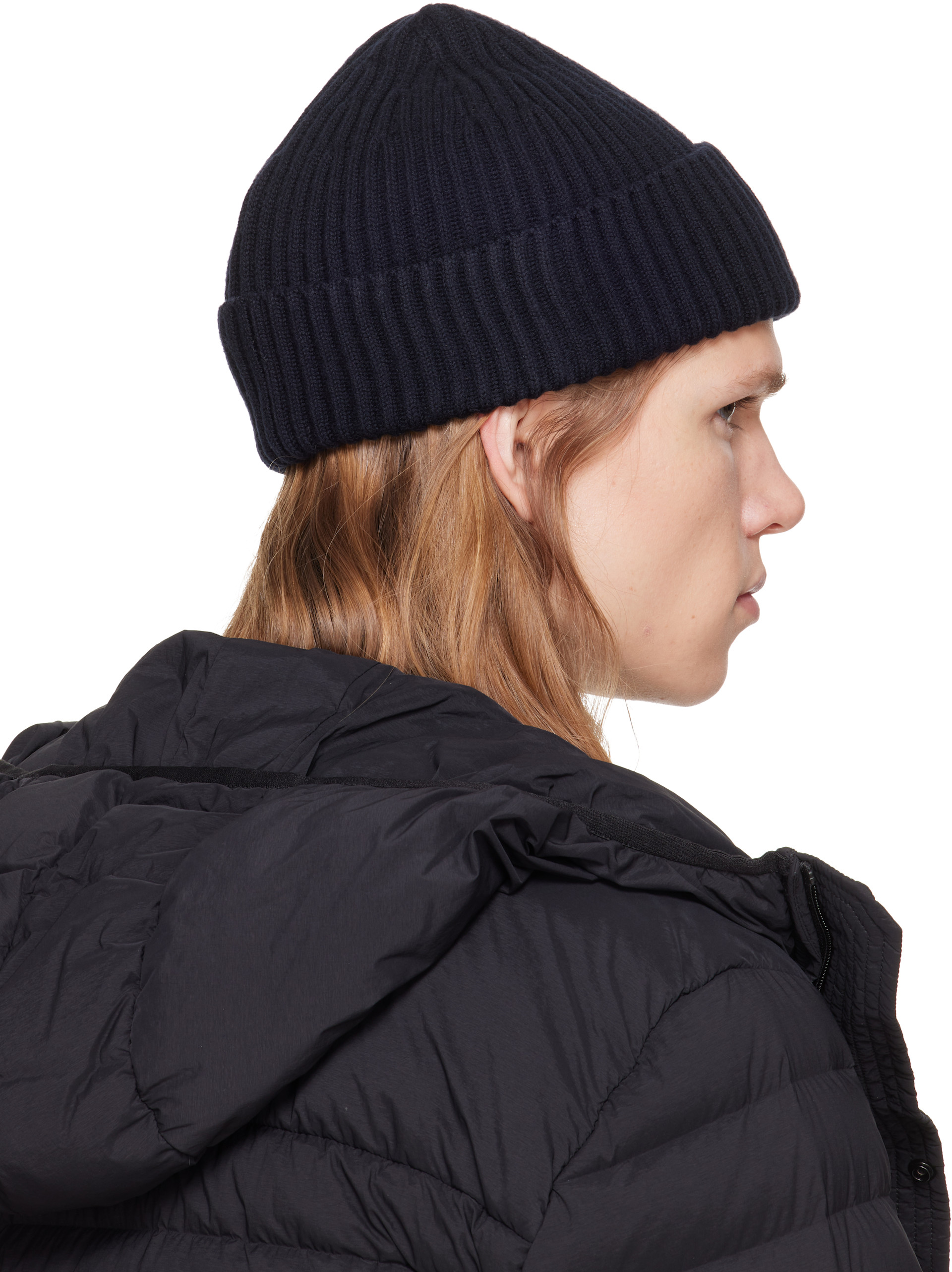 Stone Island: ブラック N100002 リブ ウール ビーニー | SSENSE 日本
