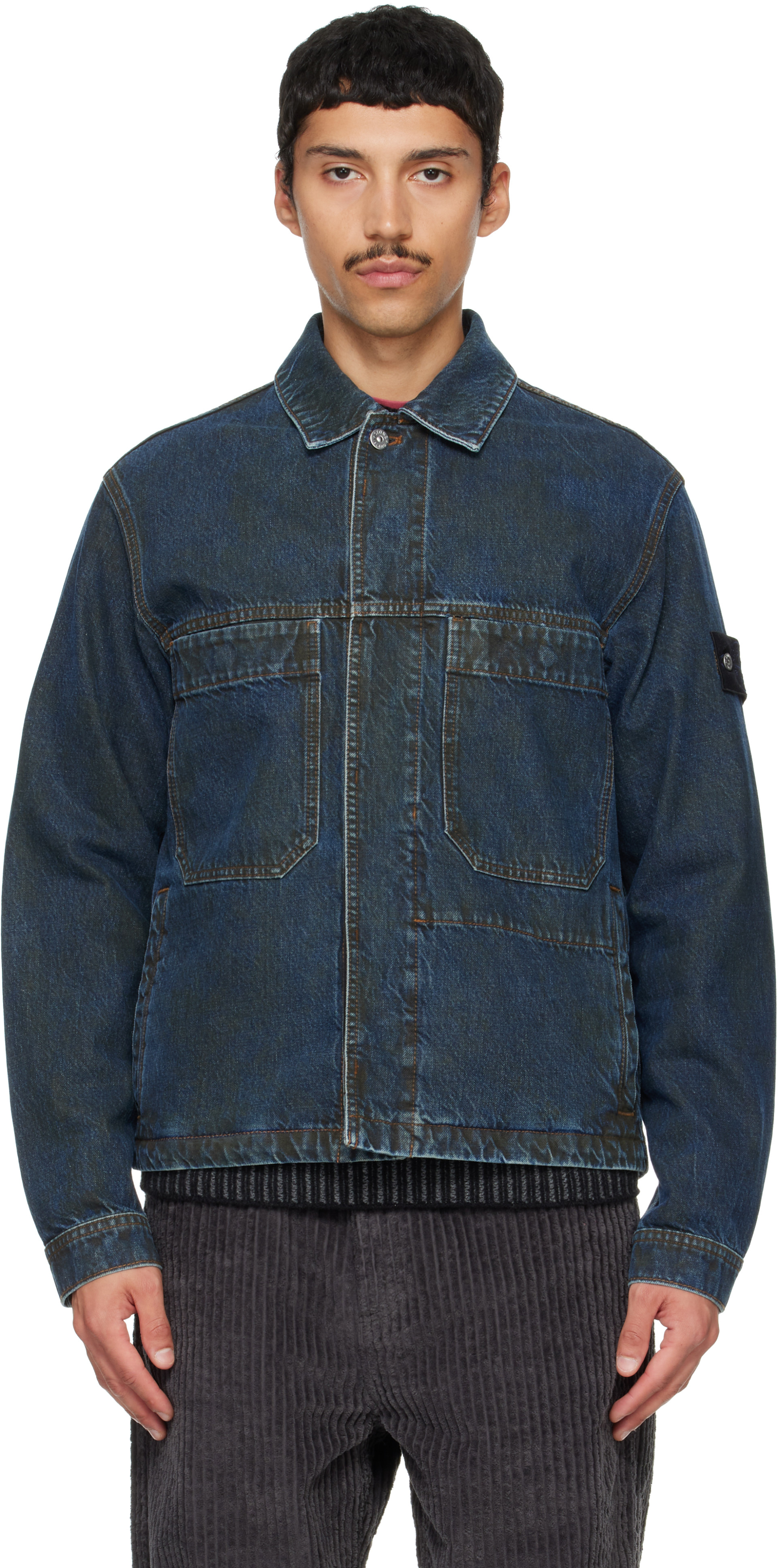 Stone Island: Blue 4100006 Laser Pigment Denim Jacket | SSENSE Canada