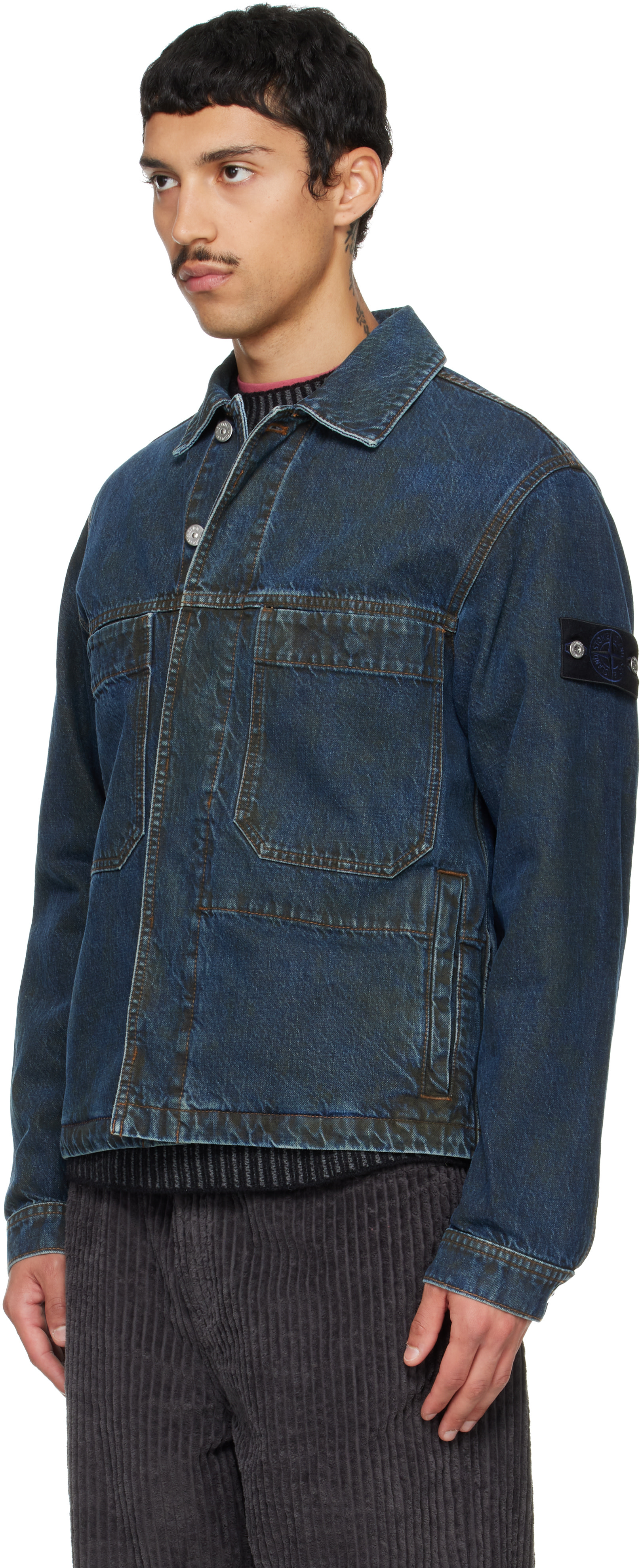 Stone Island: Blue 4100006 Laser Pigment Denim Jacket | SSENSE Canada