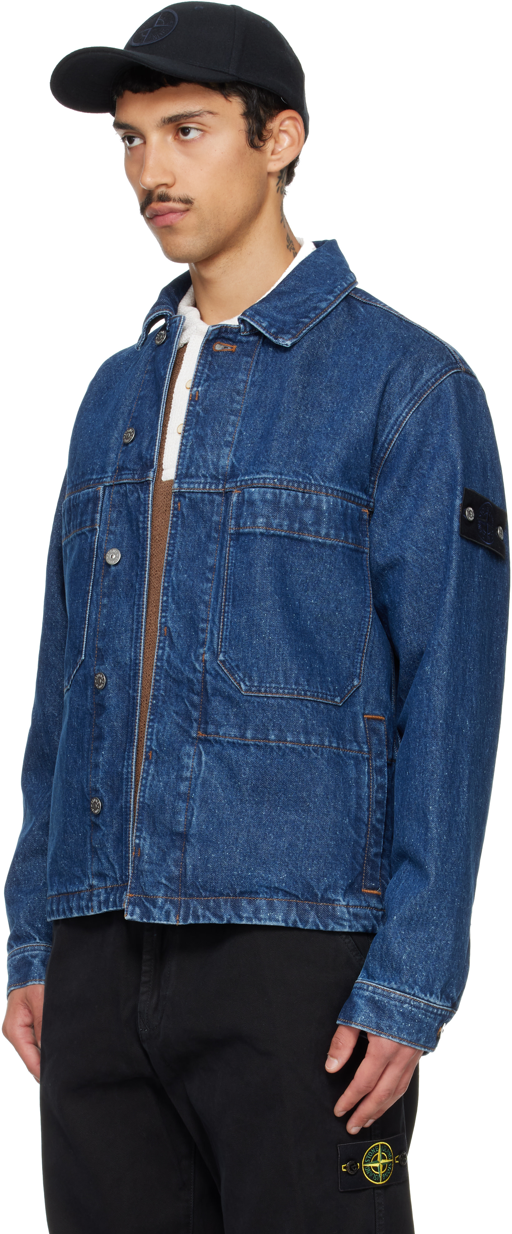 Stone Island: ブルー 4100006 Grainy Wash Denim ジャケット | SSENSE