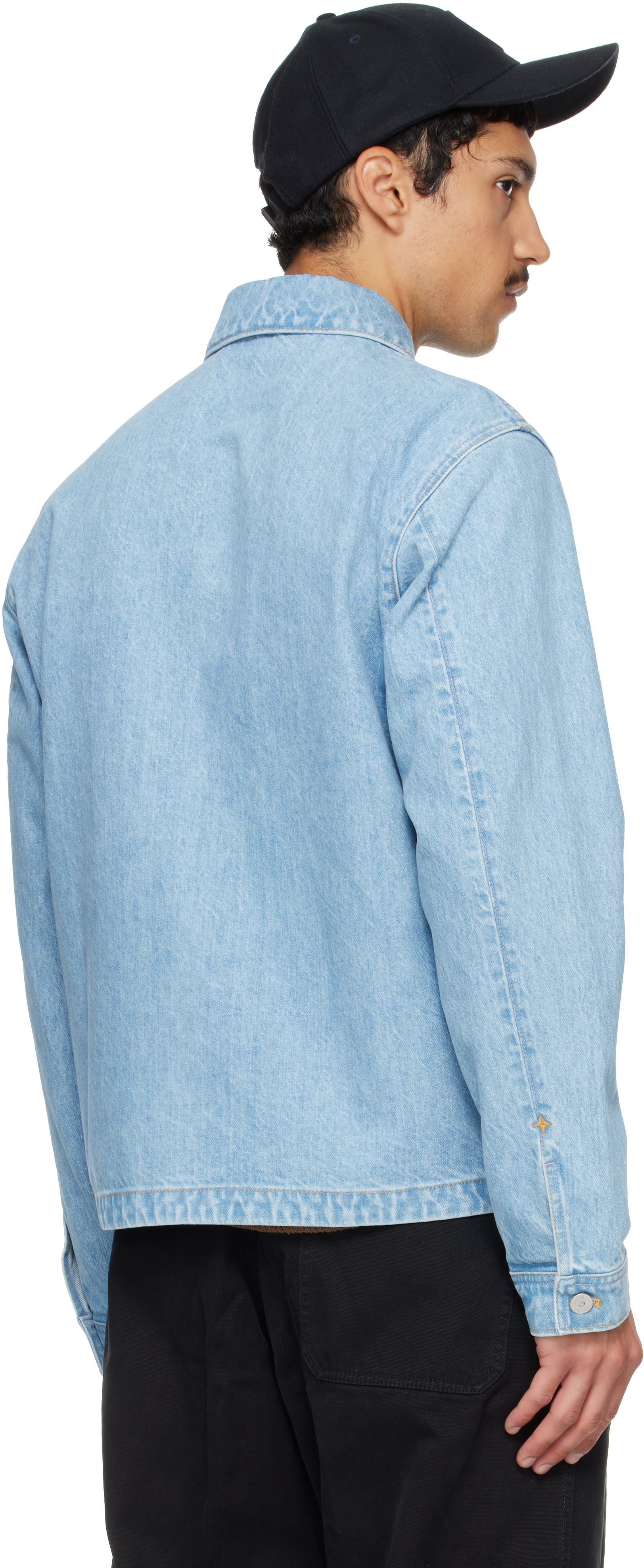 Indigo 100 Color Stone Island: Blue 4100006 Grainy Wash Indigo Denim Jacket | SSENSE ...
