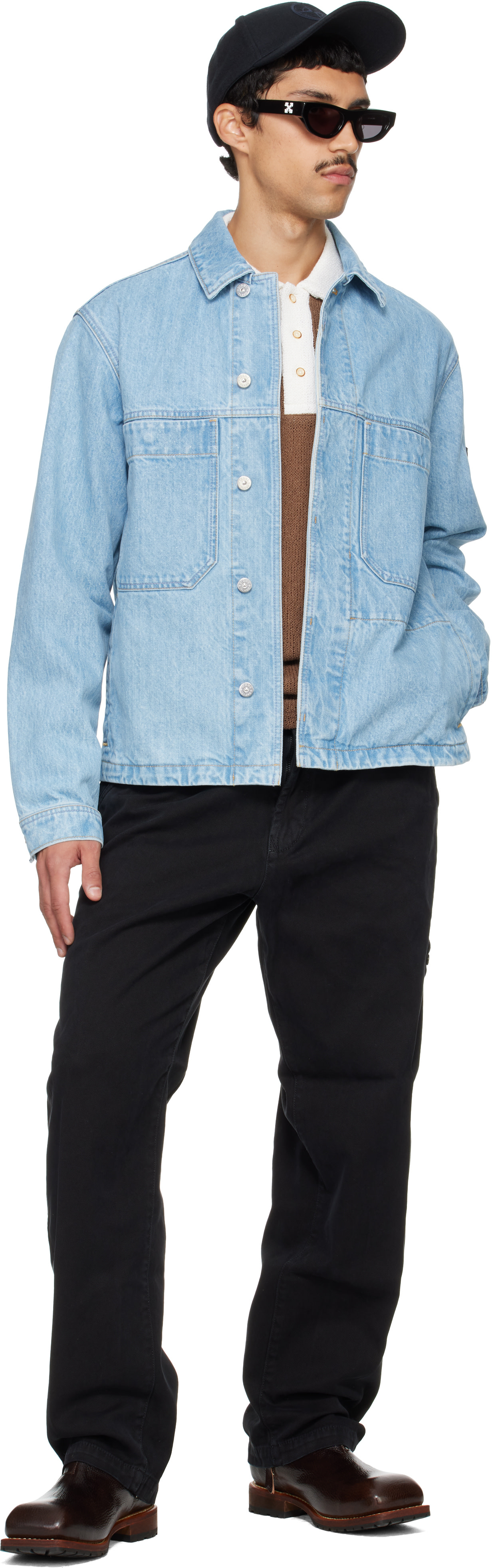 Indigo 100 Color Stone Island: Blue 4100006 Grainy Wash Indigo Denim Jacket | SSENSE ...