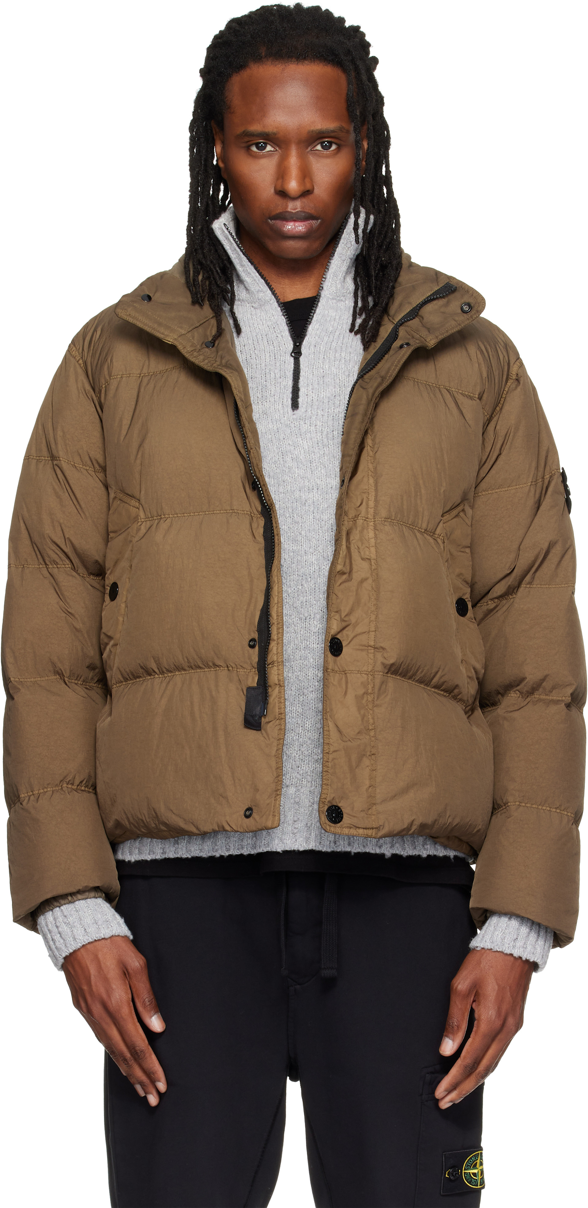 Stone Island: Khaki 4100109 Crinkle Reps NY Down Jacket | SSENSE
