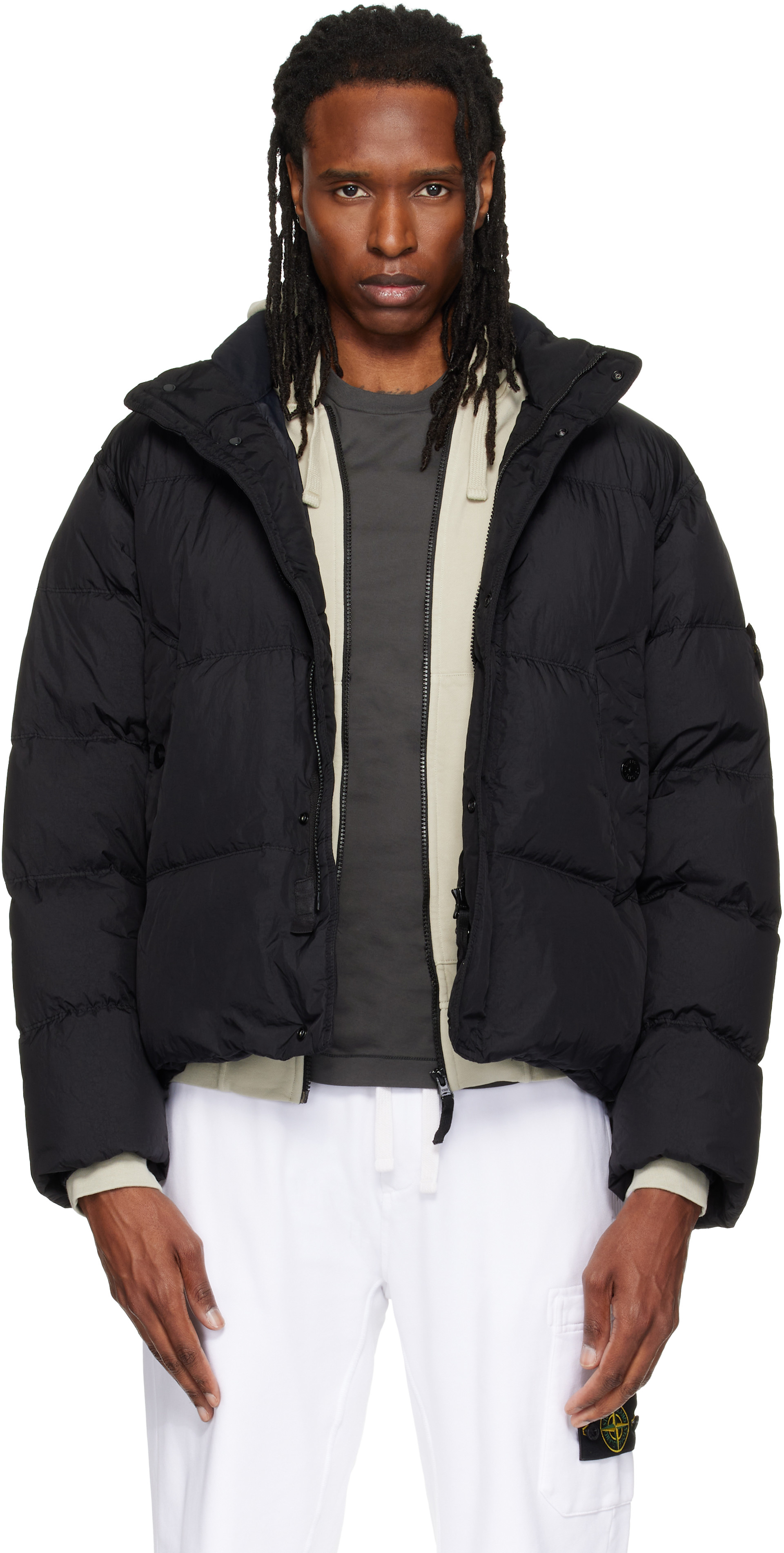 Stone Island: ブラック 4100109 Crinkle Reps NY ダウンジャケット