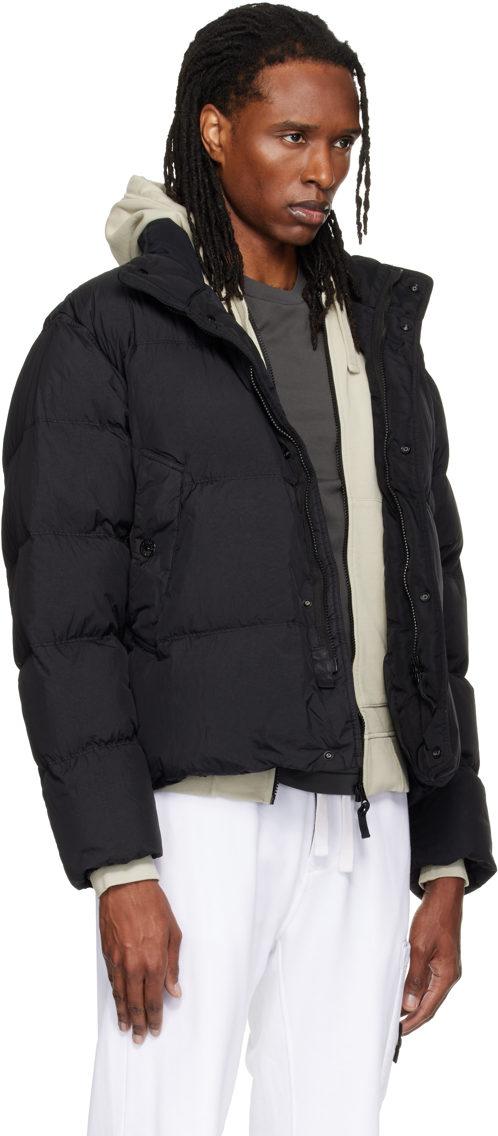 Stone Island: ブラック 4100109 Crinkle Reps NY ダウンジャケット