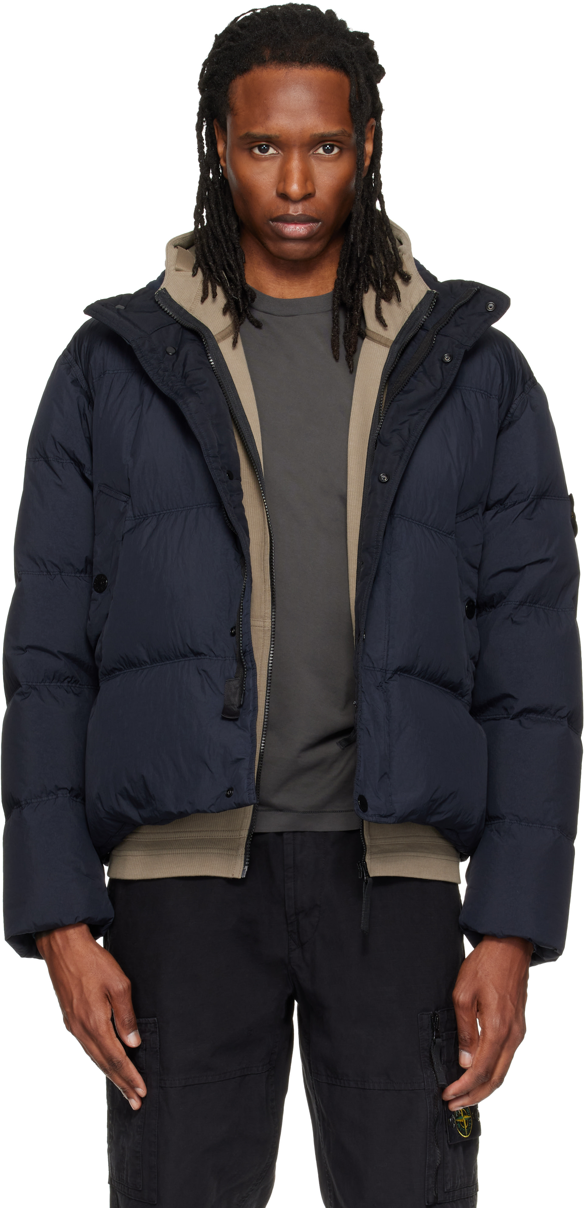 Stone Island - 네이비 4100109 크링클랩스 NY 다운 재킷