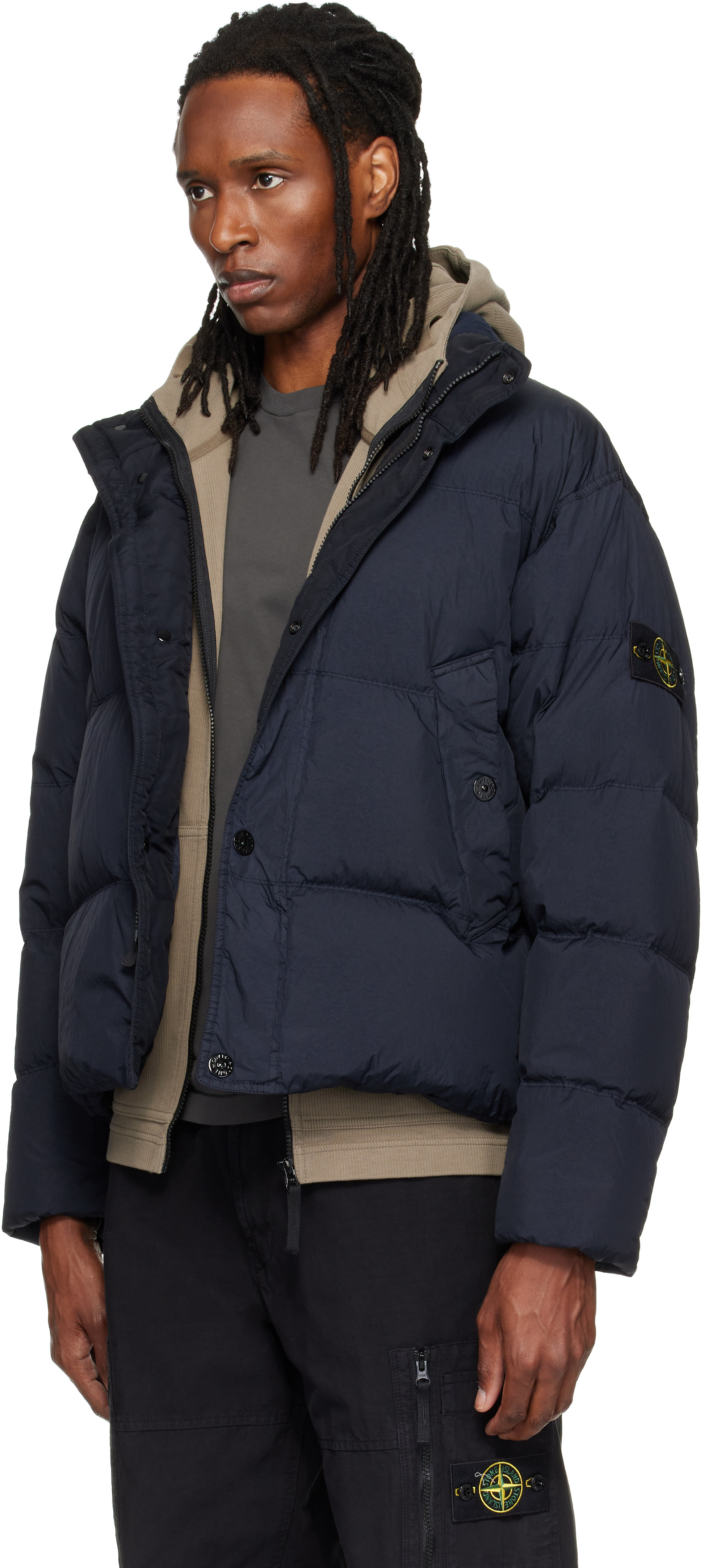 Stone Island - 네이비 4100109 크링클랩스 NY 다운 재킷