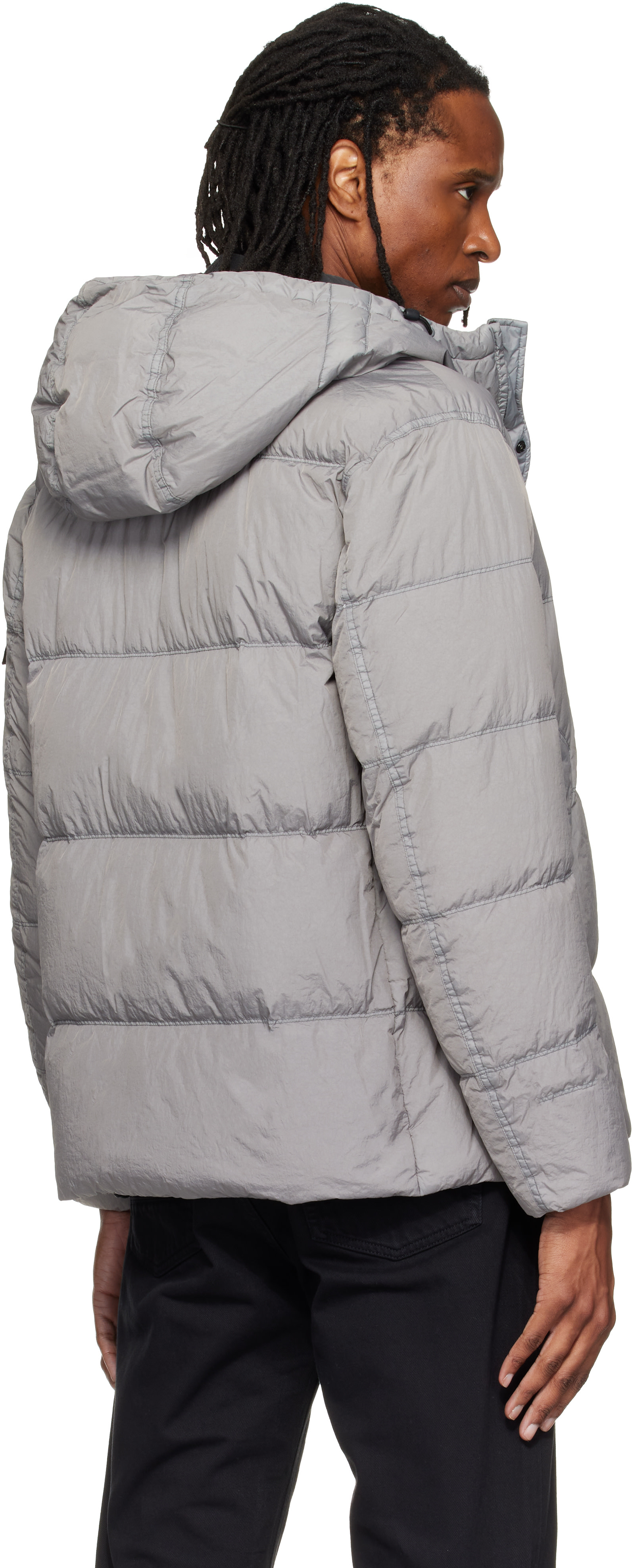 Ryou42　stone  ダウン 3house着用 同型同色 Stone Island: Gray 4100037 Crinkle Reps NY Down Jacket | SSENSE Canada