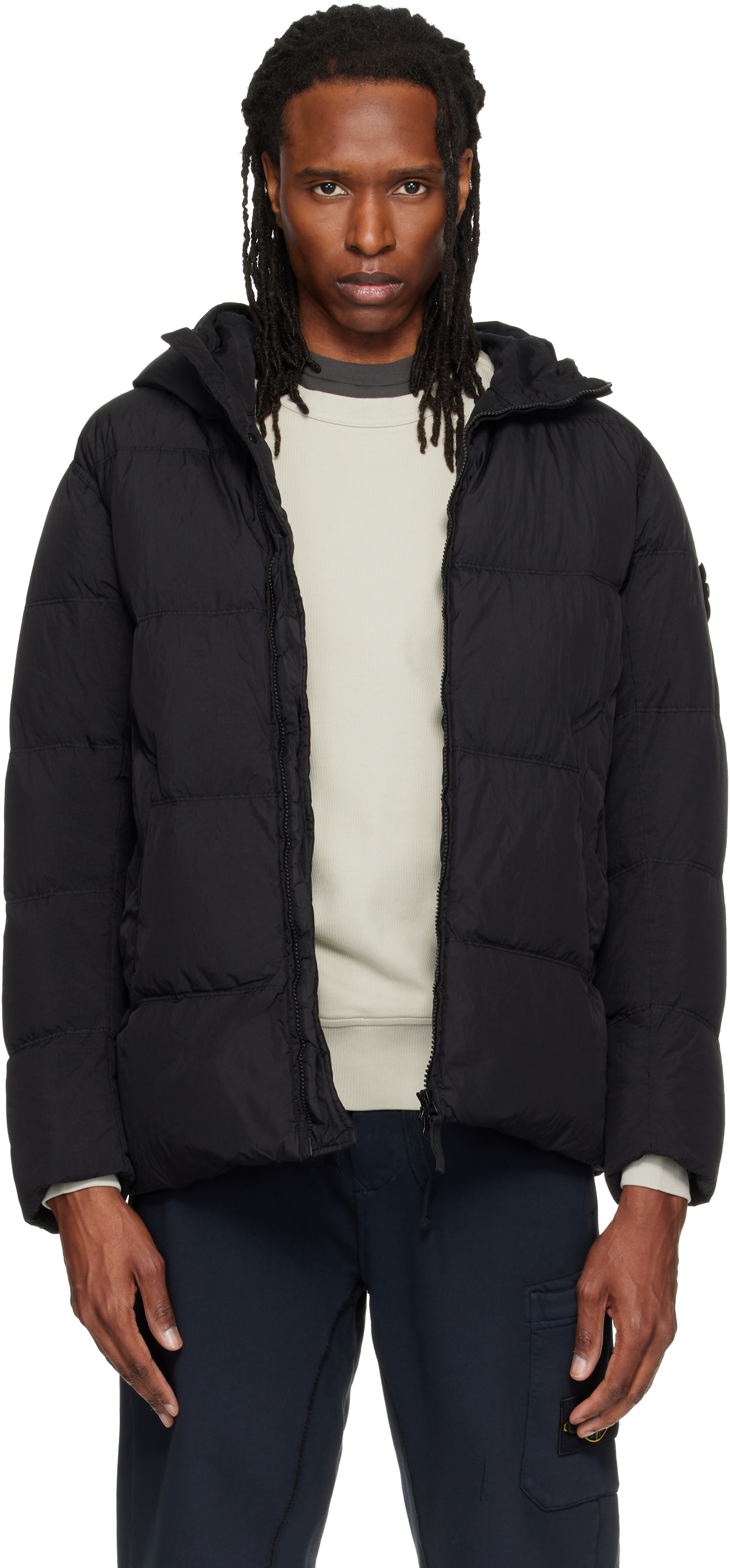 Stone Island: ブラック 4100037 Crinkle Reps NY ダウンジャケット