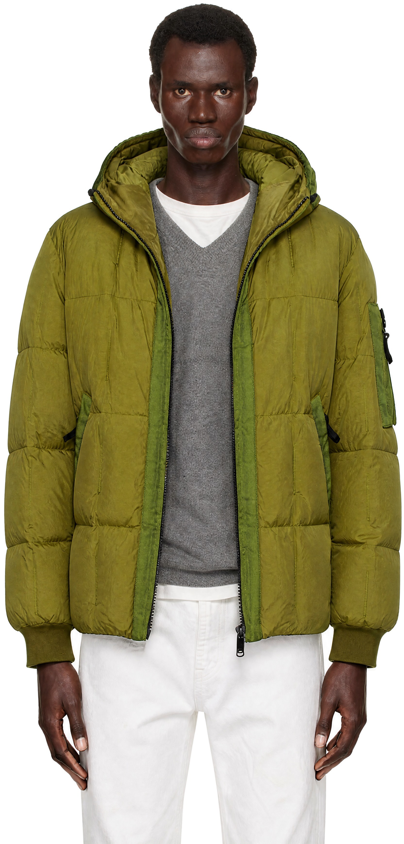 Stone Island: グリーン 4100034 Crinkle Reps NY ダウンジャケット