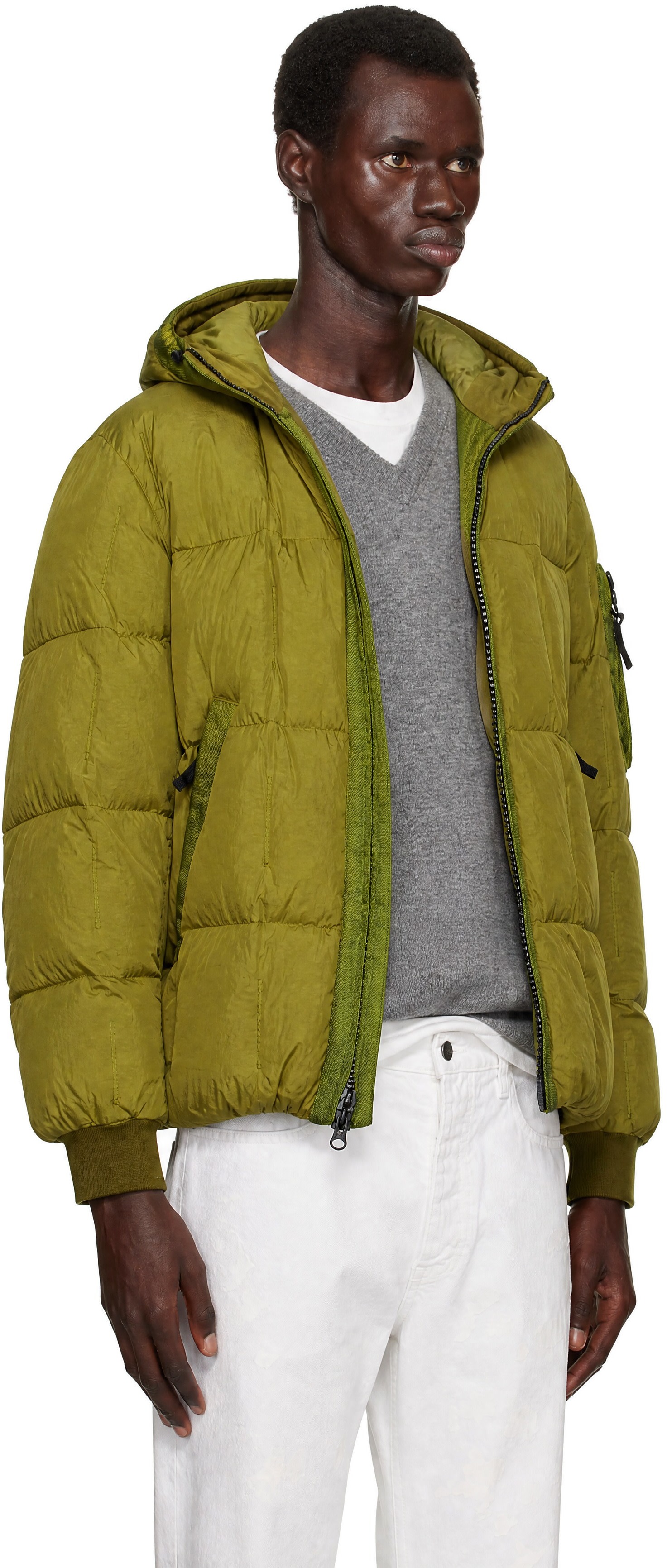 Stone Island: Green 4100034 Crinkle Reps NY Down Jacket | SSENSE Stone Island: Green 4100034 Crinkle Reps NY Down Jacket | SSENSE