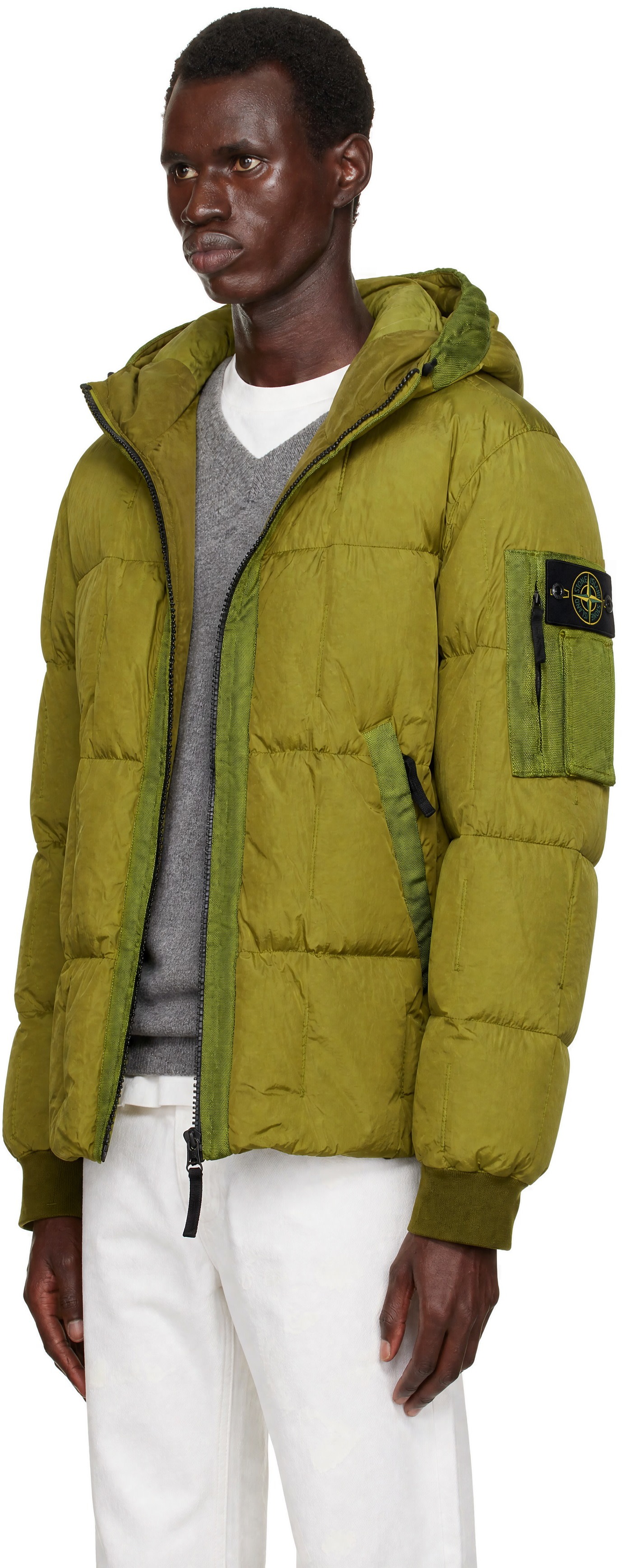 Stone Island: Green 4100034 Crinkle Reps NY Down Jacket | SSENSE
