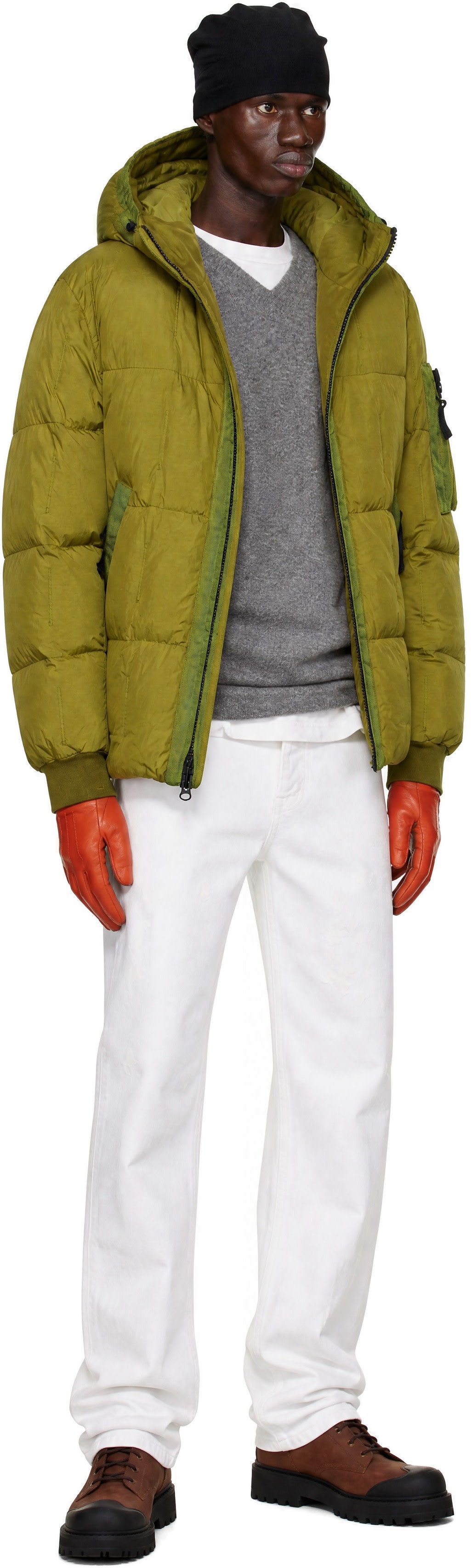 Stone Island: Green 4100034 Crinkle Reps NY Down Jacket | SSENSE