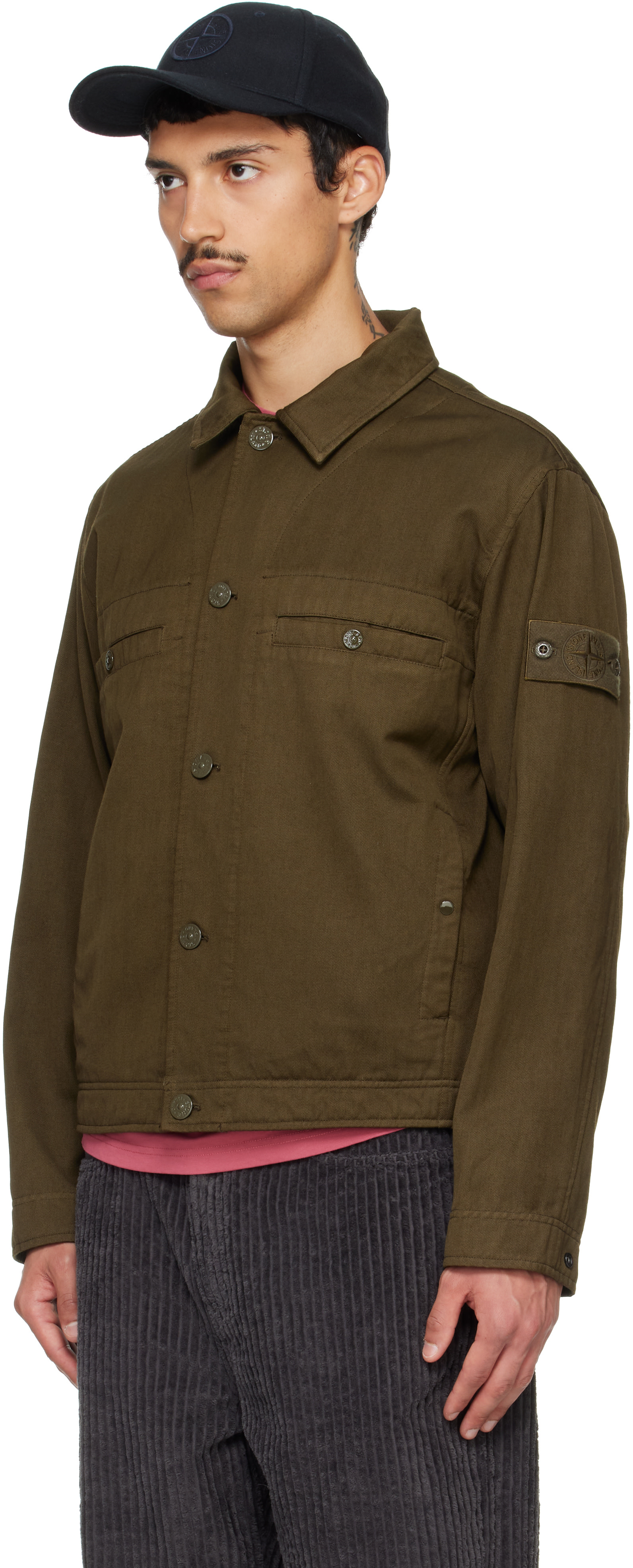 Stone Island: カーキ Q100039 Wool Cotton バイカージャケット