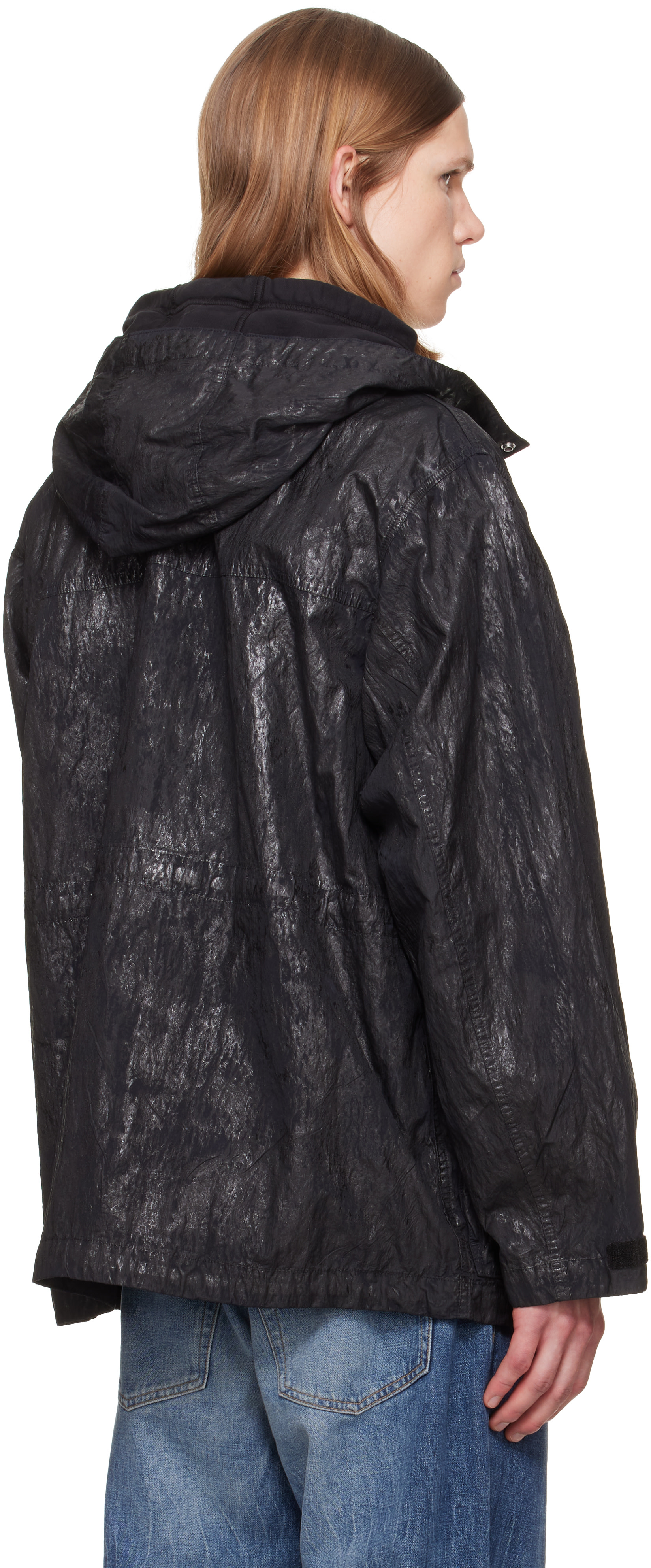 Stone Island: Black Q100027 Slick Nylon Tela-TC Jacket | SSENSE Canada