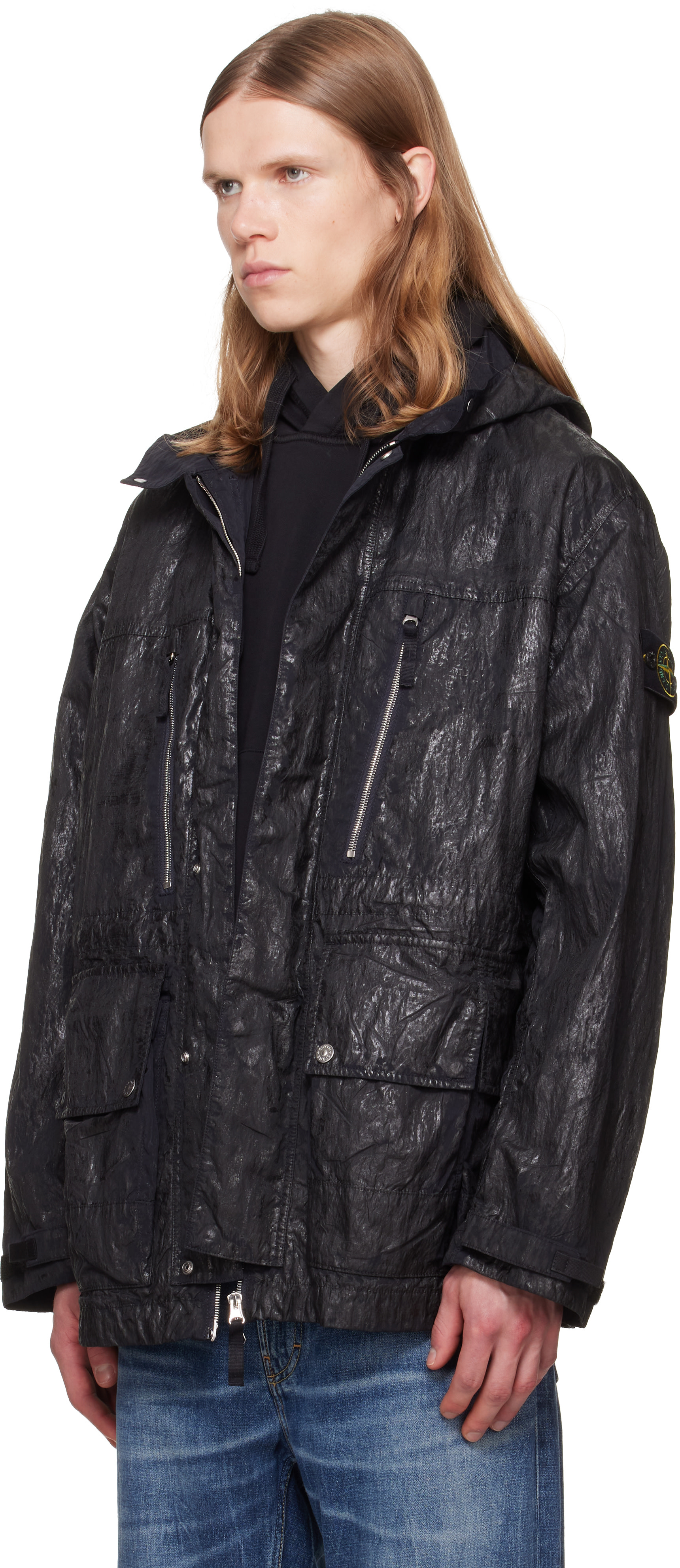 Stone Island: ブラック Q100027 Slick Nylon Tela-TC ジャケット