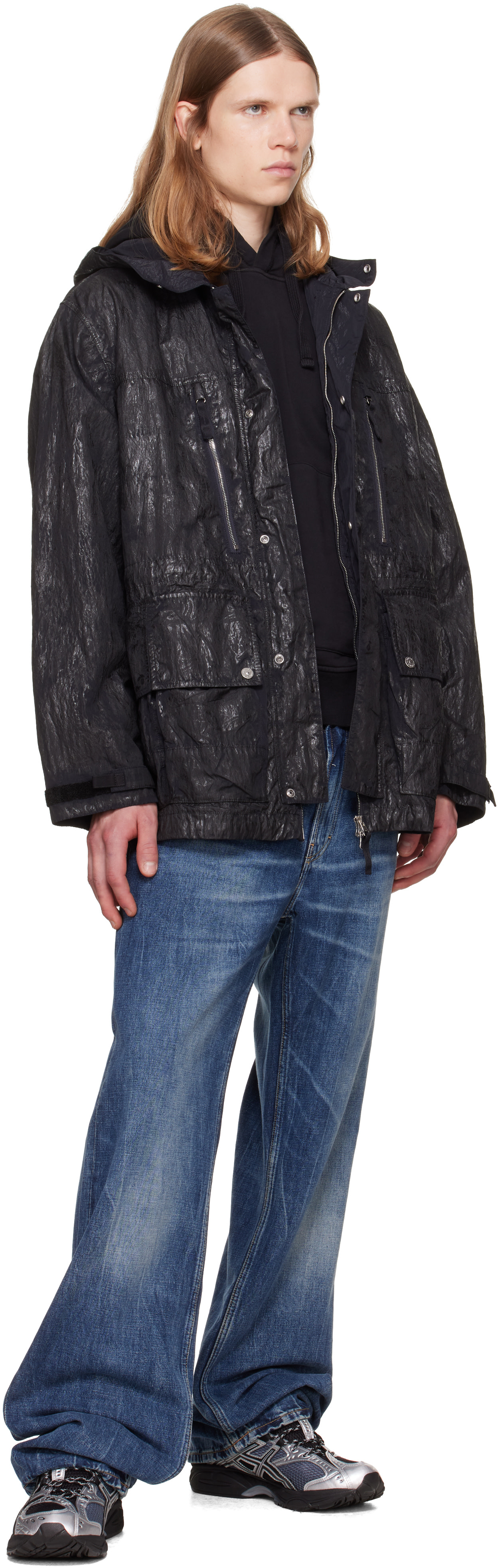 Stone Island: ブラック Q100027 Slick Nylon Tela-TC ジャケット