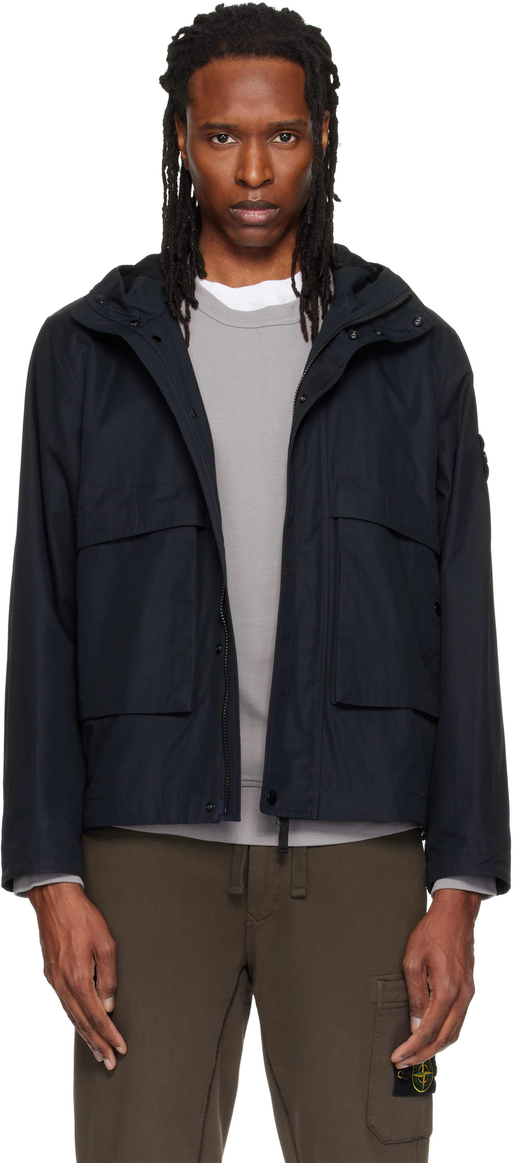 Stone Island: ブラック Q100025 All-Weather Cotton Canvas_S.I