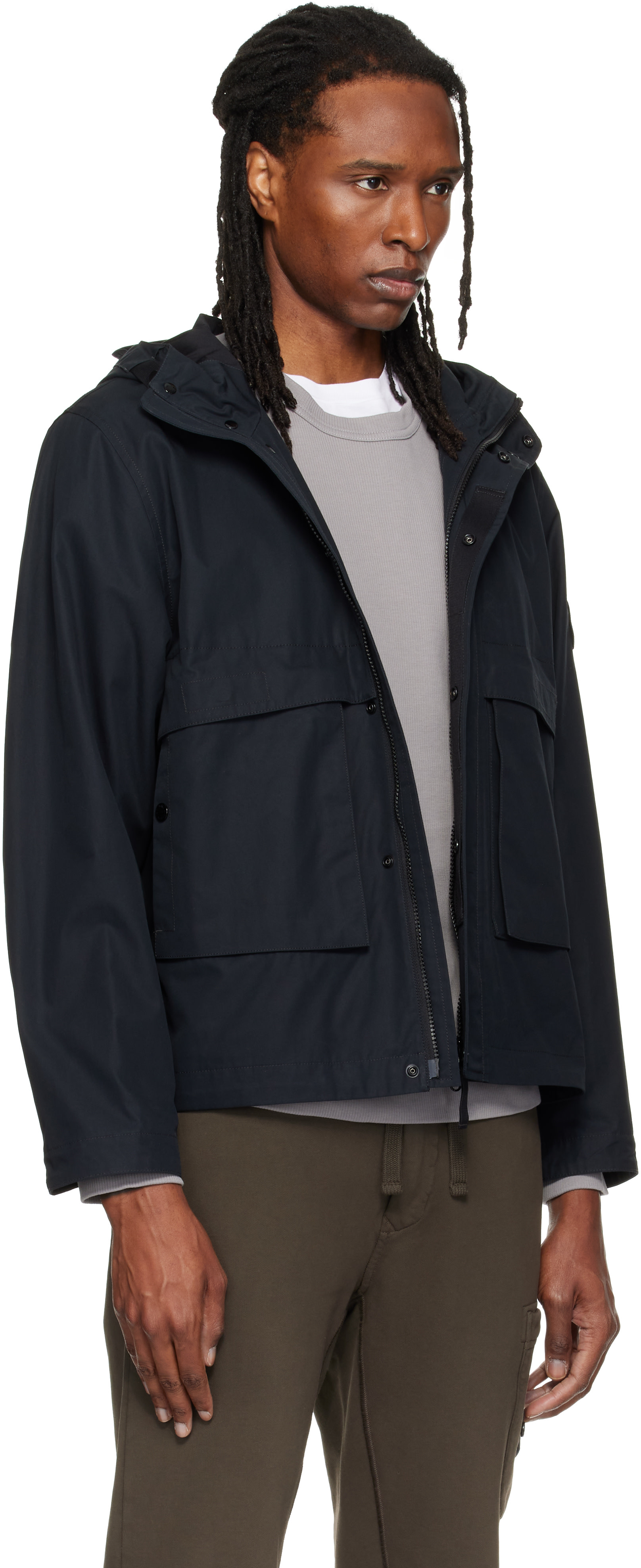 Stone Island: Black Q100025 All-Weather Cotton Canvas_S.I. Ghost
