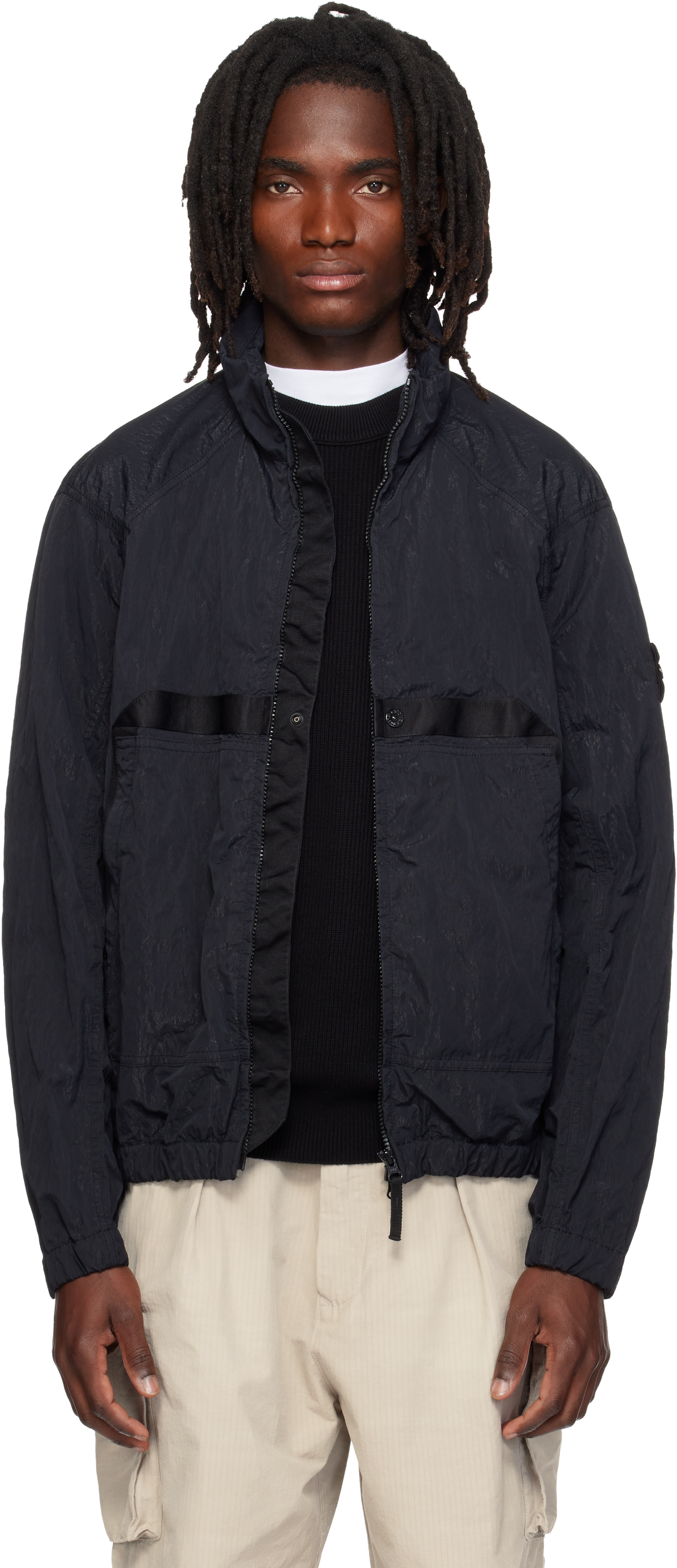 Stone Island: ブラック Q100009 Warp Rib Nylon-TC ジャケット