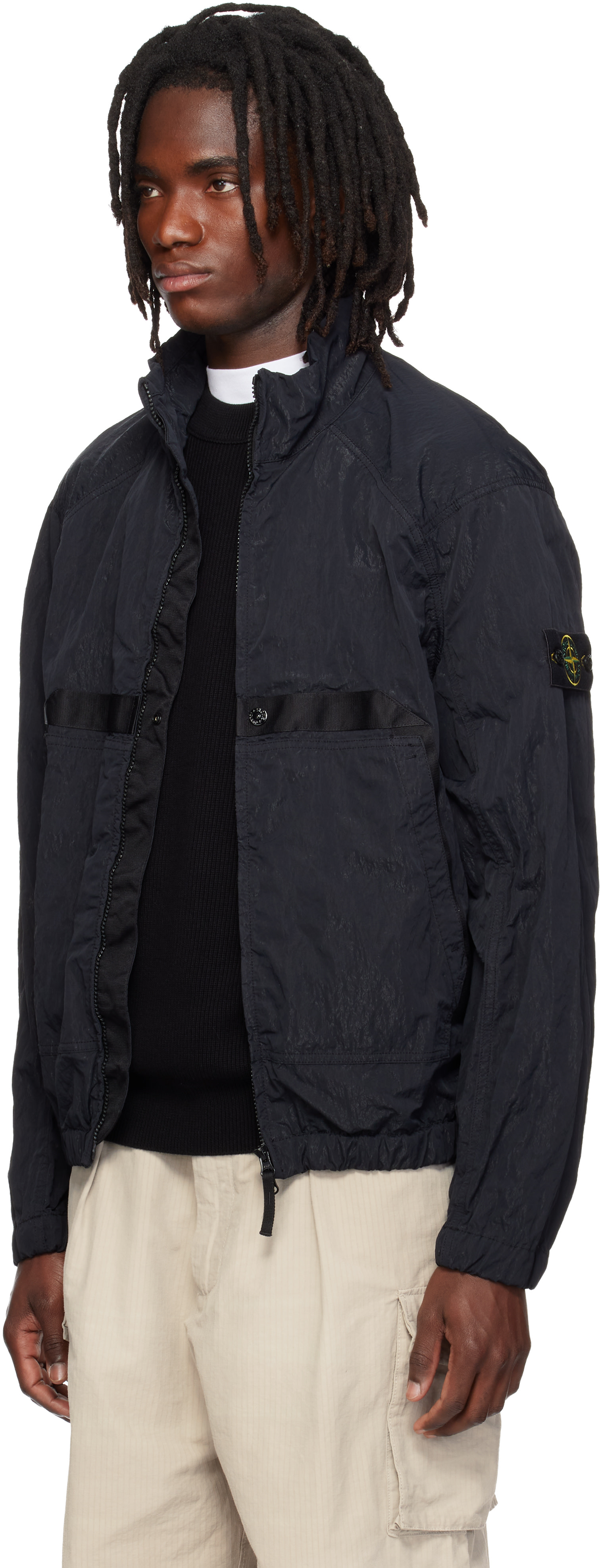 Stone Island: ブラック Q100009 Warp Rib Nylon-TC ジャケット