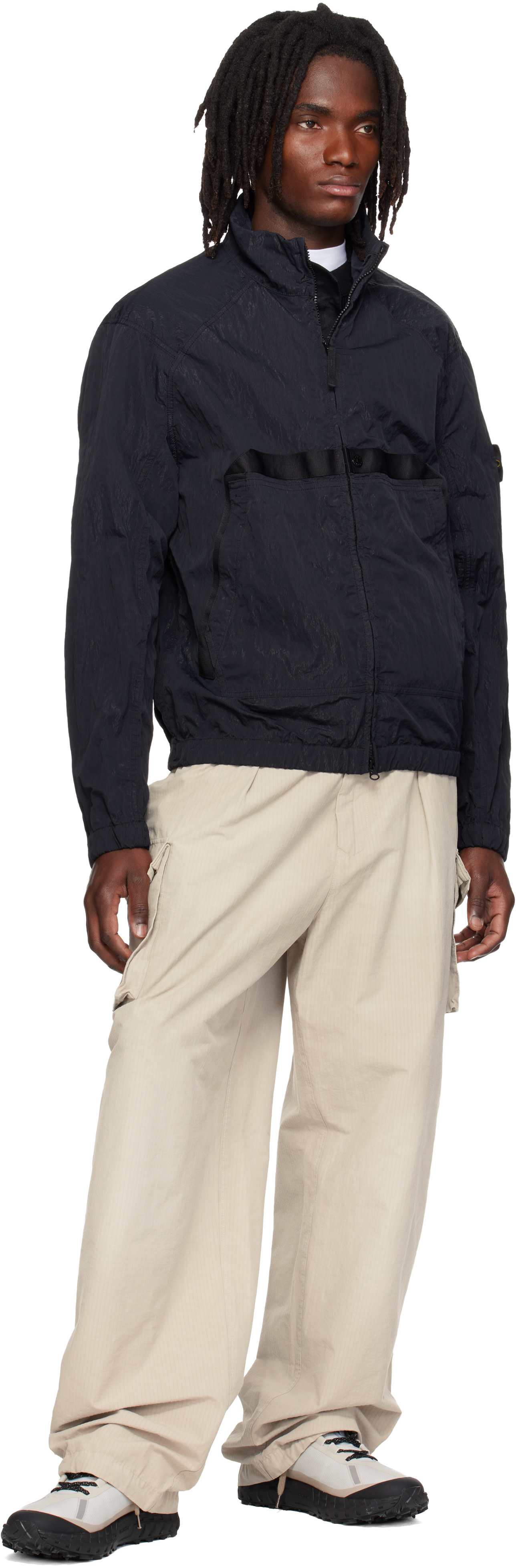 Stone Island: ブラック Q100009 Warp Rib Nylon-TC ジャケット
