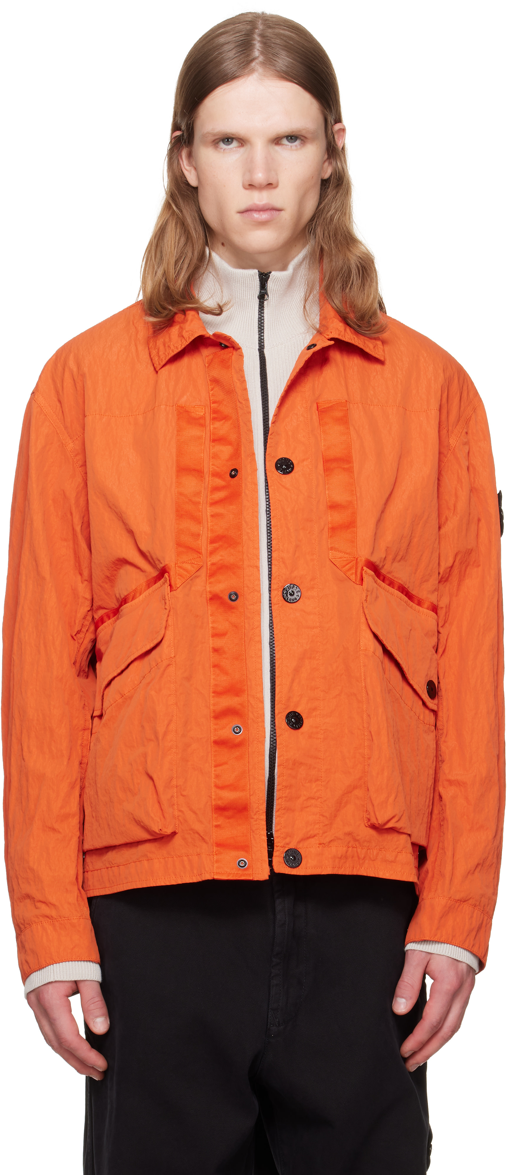 Stone Island: Orange Q100009 Warp Rip Nylon T-C Jacket | SSENSE Canada