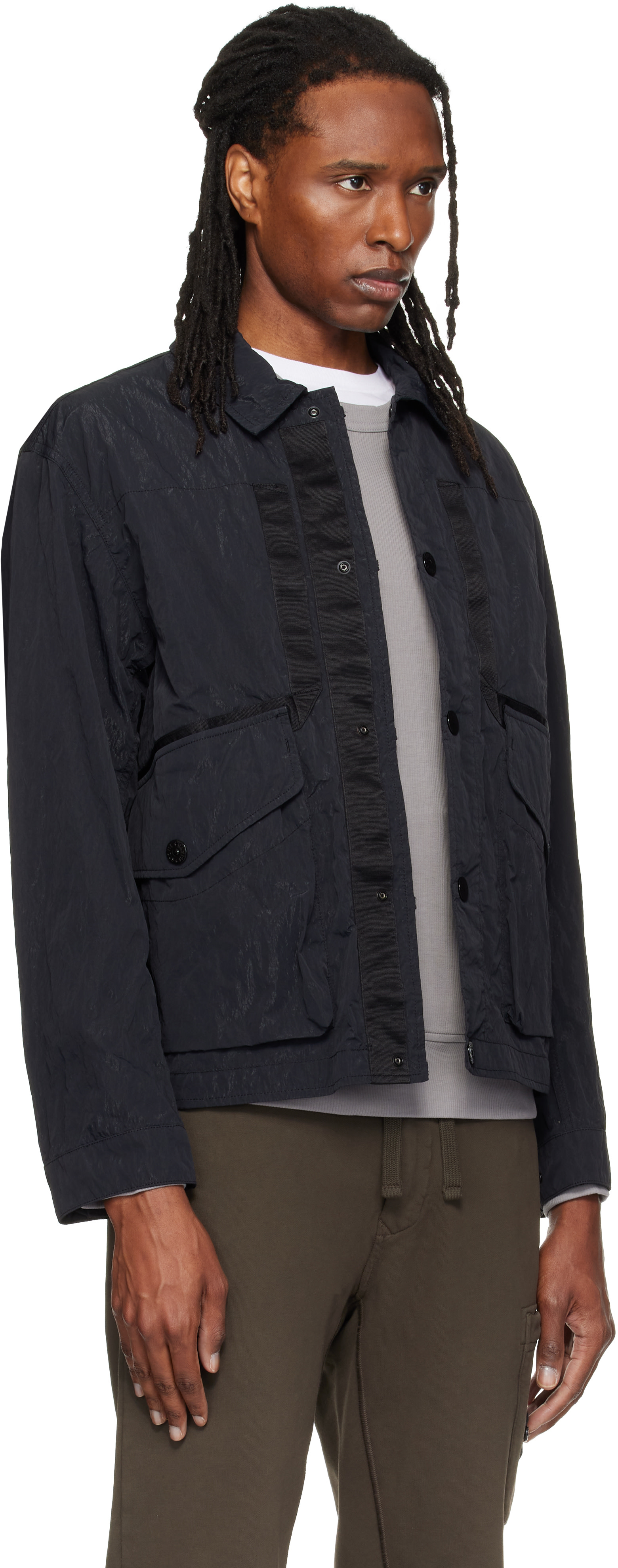 Stone Island: Black Q100008 Warp Rib Nylon-TC Jacket | SSENSE