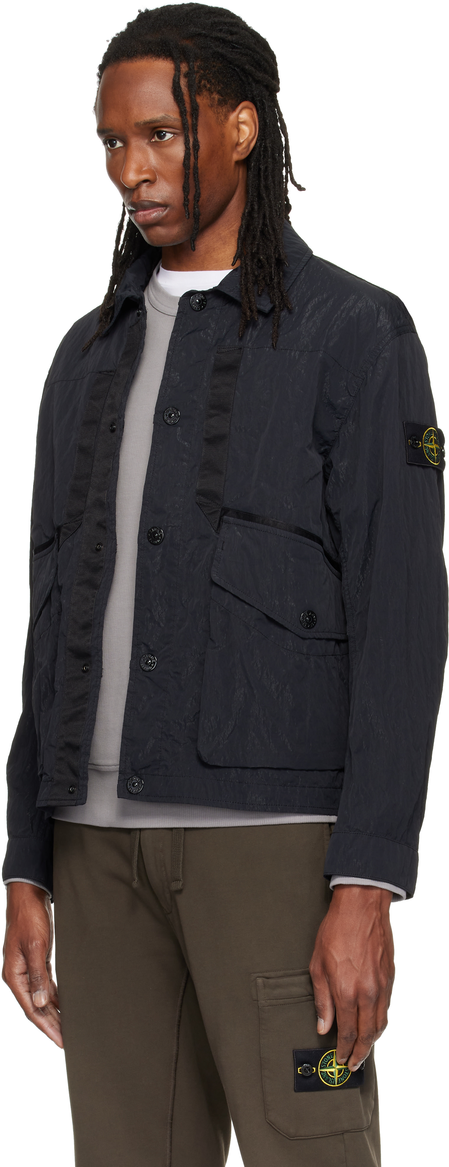 Stone Island: ブラック Q100008 Warp Rib Nylon-TC ジャケット