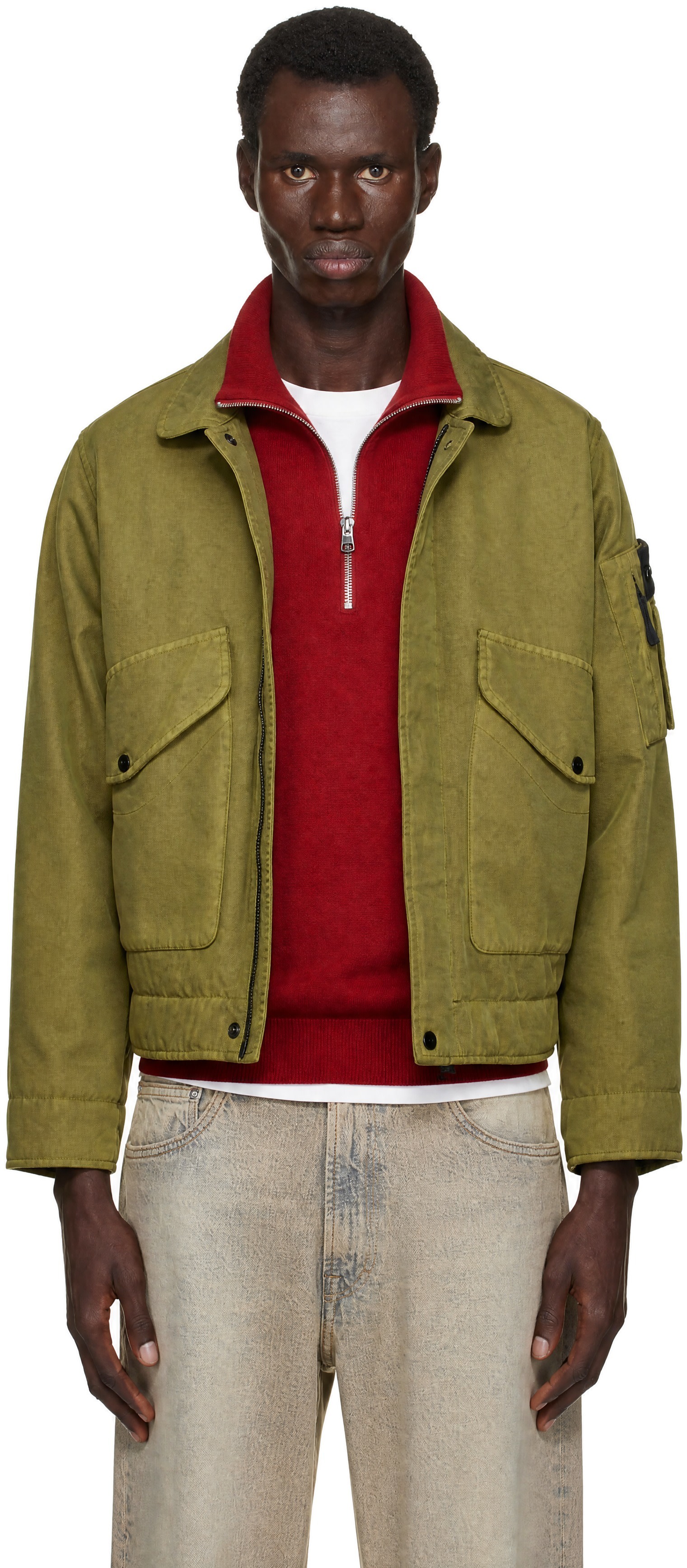 Stone Island: Green 4100035 Dense Oxford Nylon-TC Jacket | SSENSE