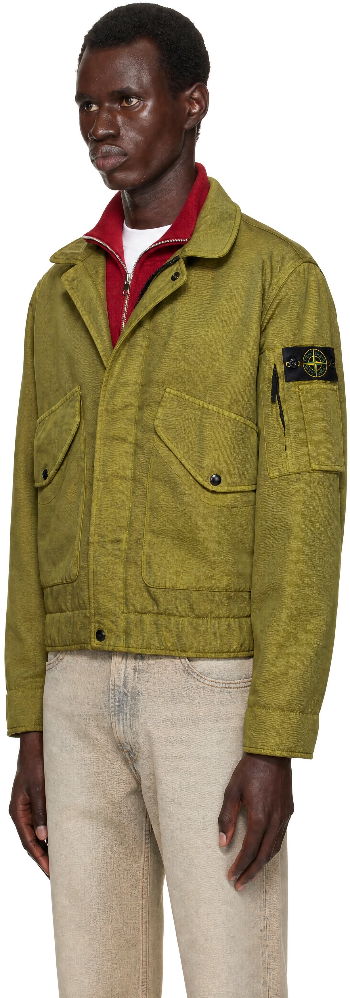 Stone Island: Green 4100035 Dense Oxford Nylon-TC Jacket | SSENSE