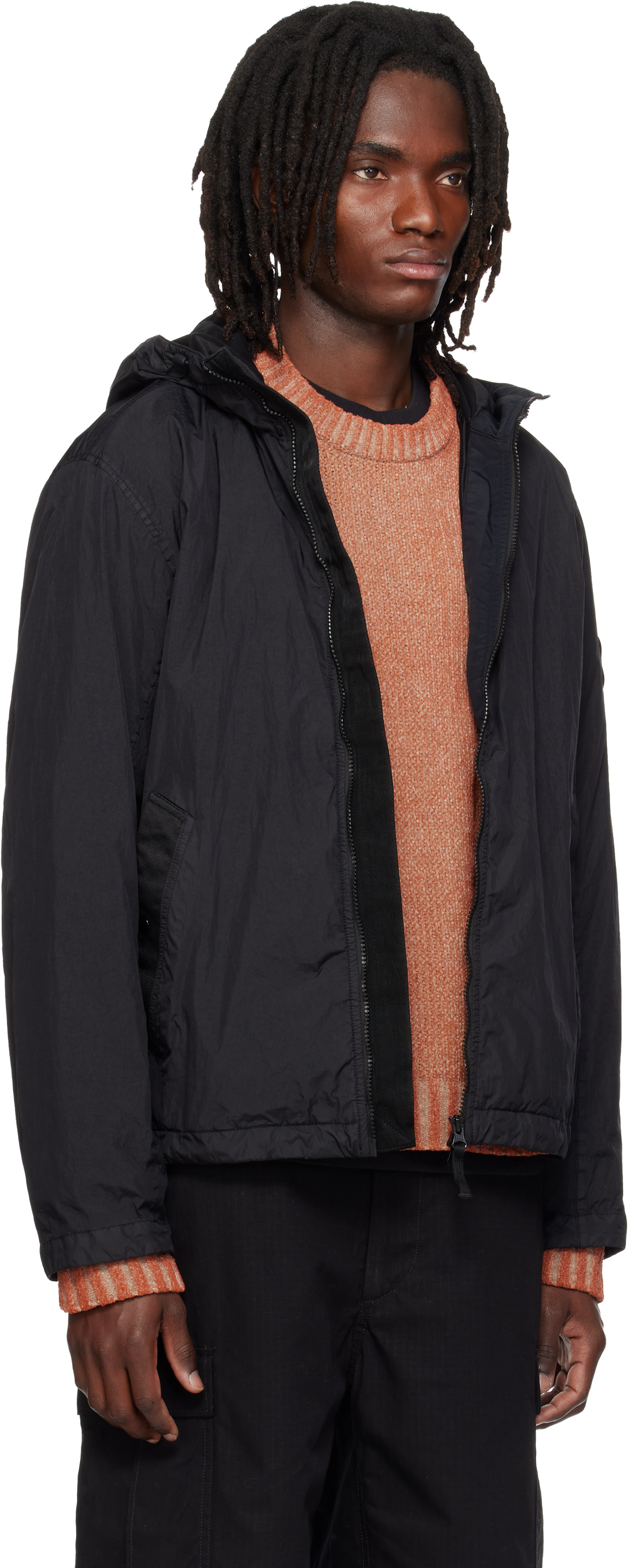 Stone Island: ブラック 4100001 Crinkled Reps NY ジャケット 