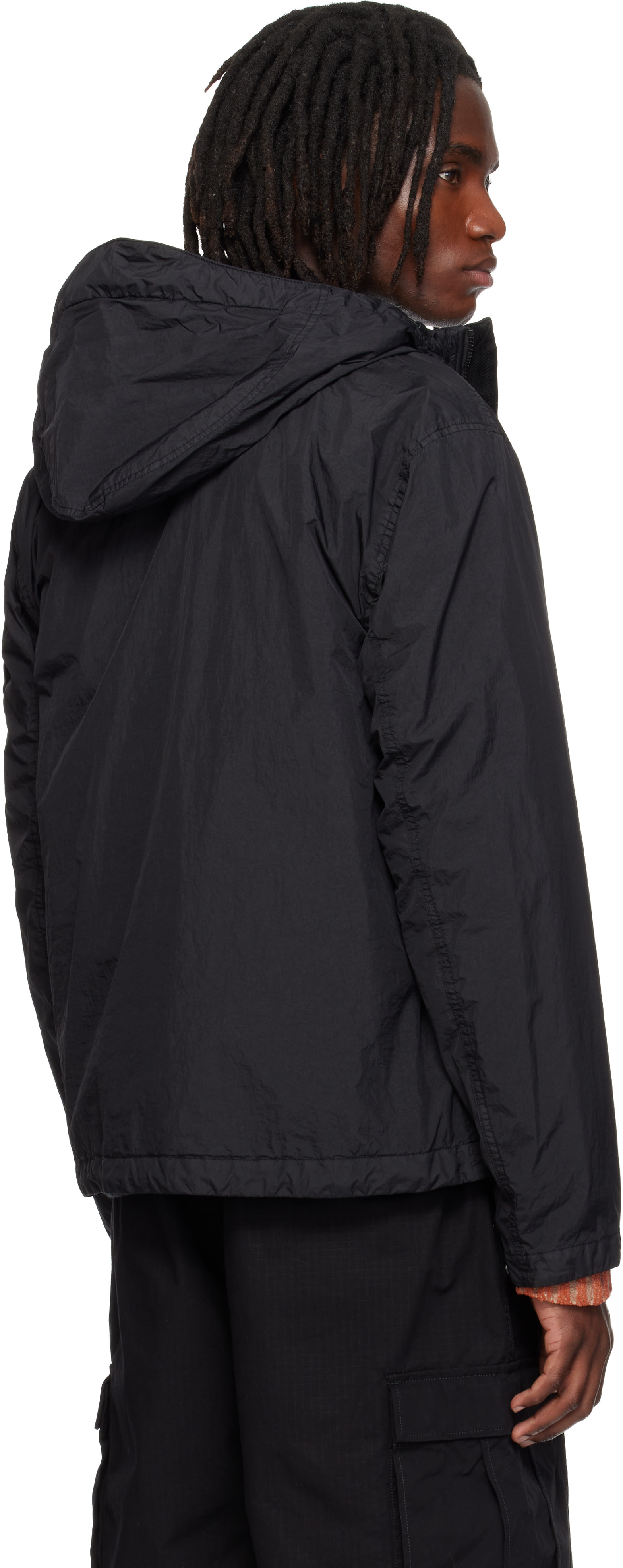 Stone Island: ブラック 4100001 Crinkled Reps NY ジャケット 