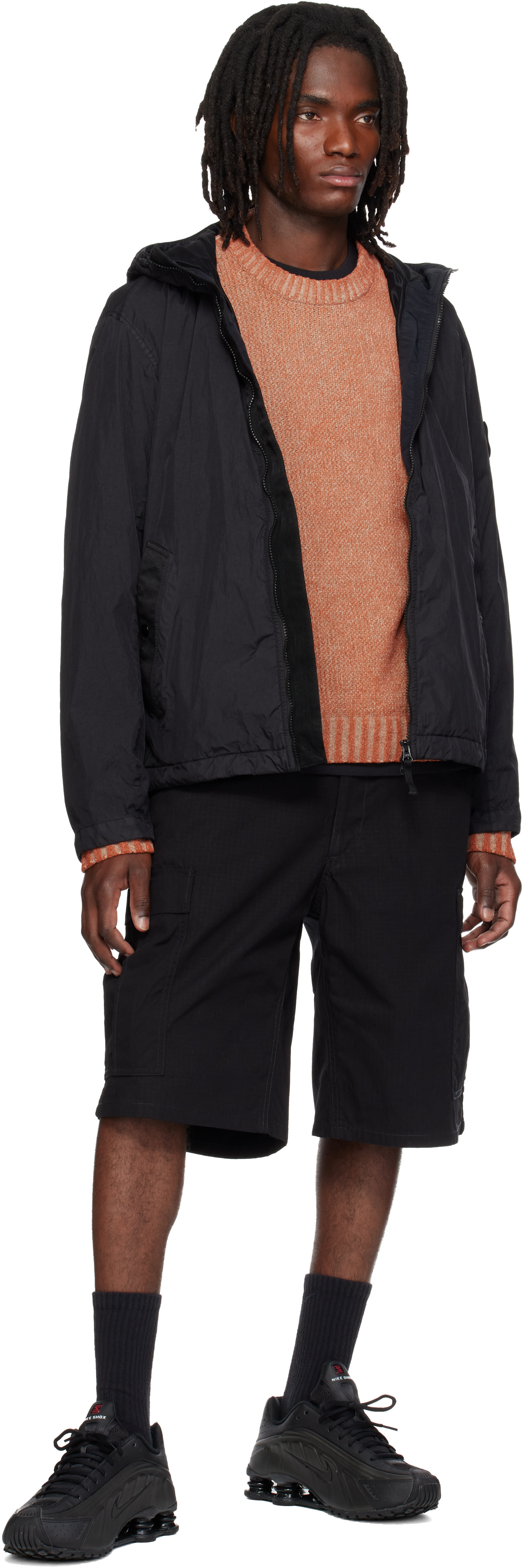 Stone Island: ブラック 4100001 Crinkled Reps NY ジャケット 