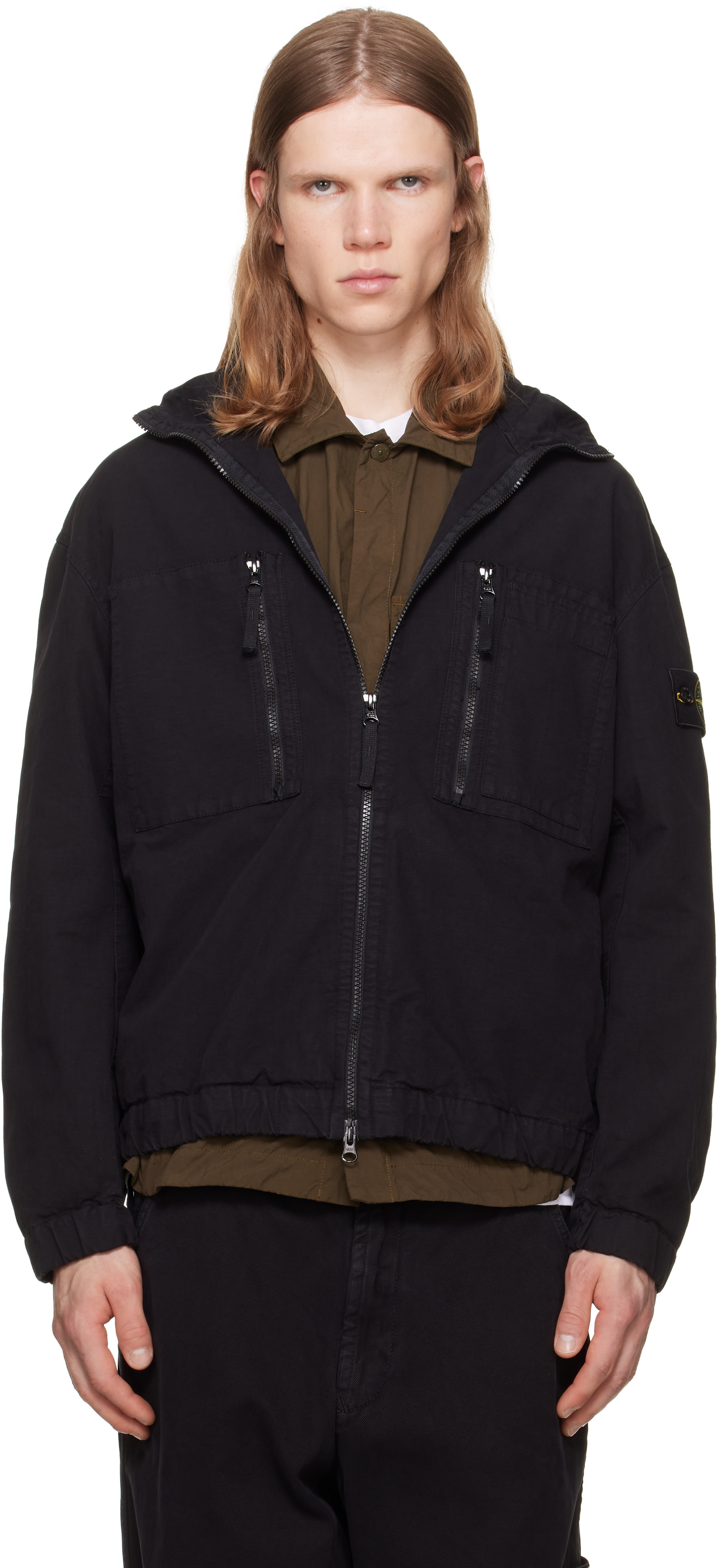Stone Island: Black 1200011 Organic Cotton Ripstop Jacket | SSENSE