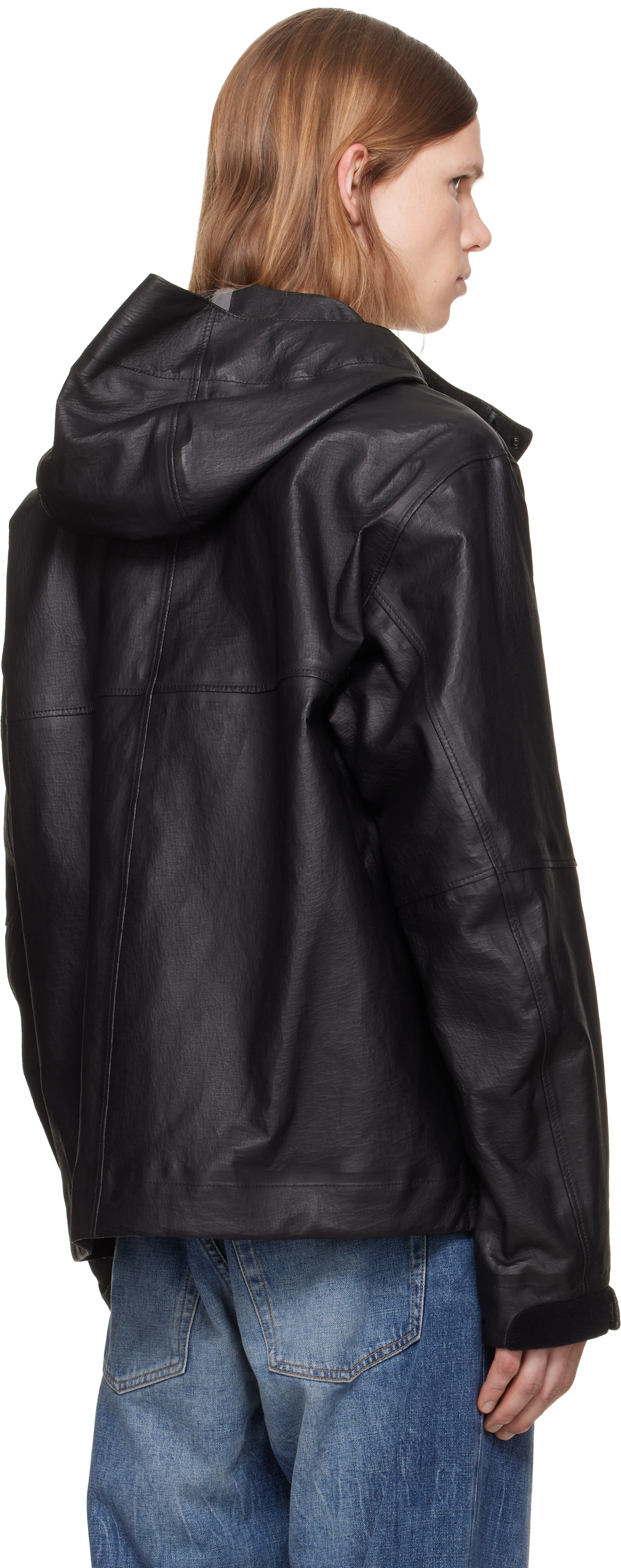 Stone Island: ブラック 0100001 Organza レザージャケット | SSENSE 日本