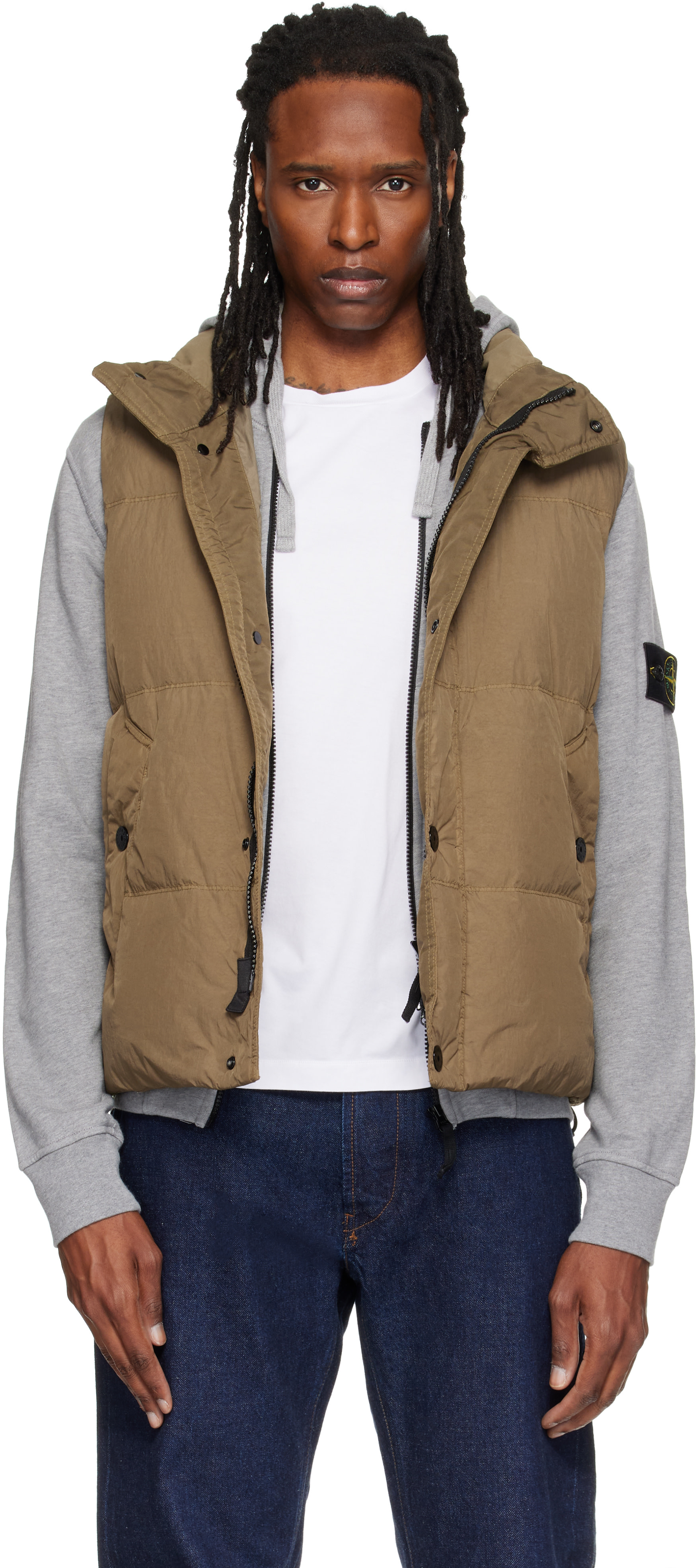 Stone Island: カーキ G100010 Crinkled Reps NY ダウンベスト